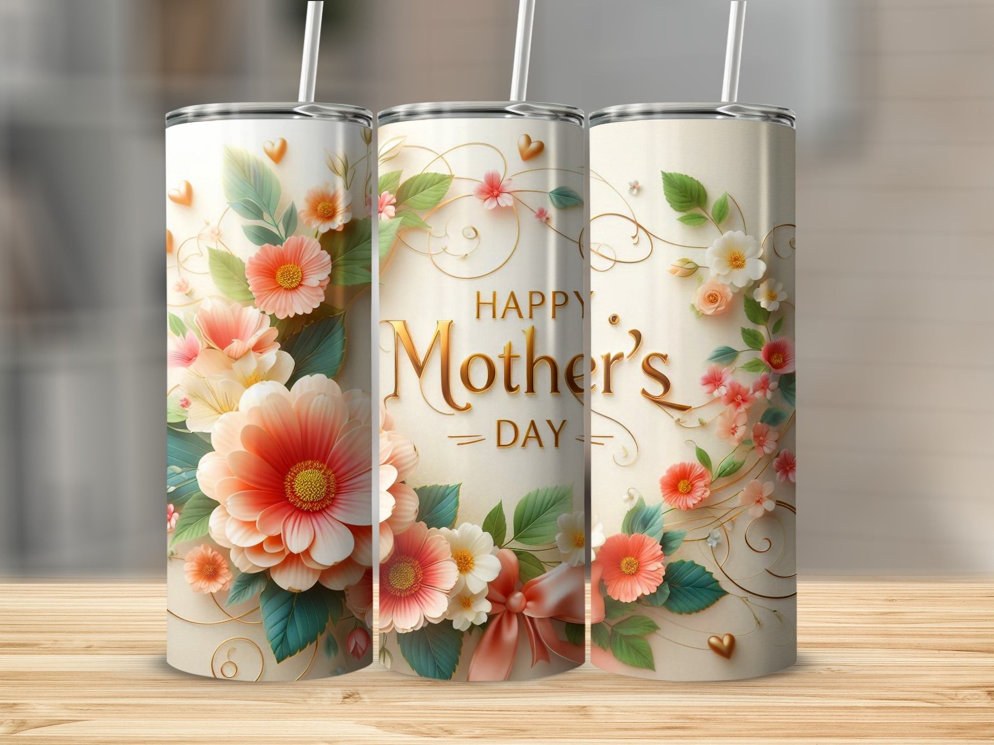 Happy Mother's Day Floral Design Tumbler Cup