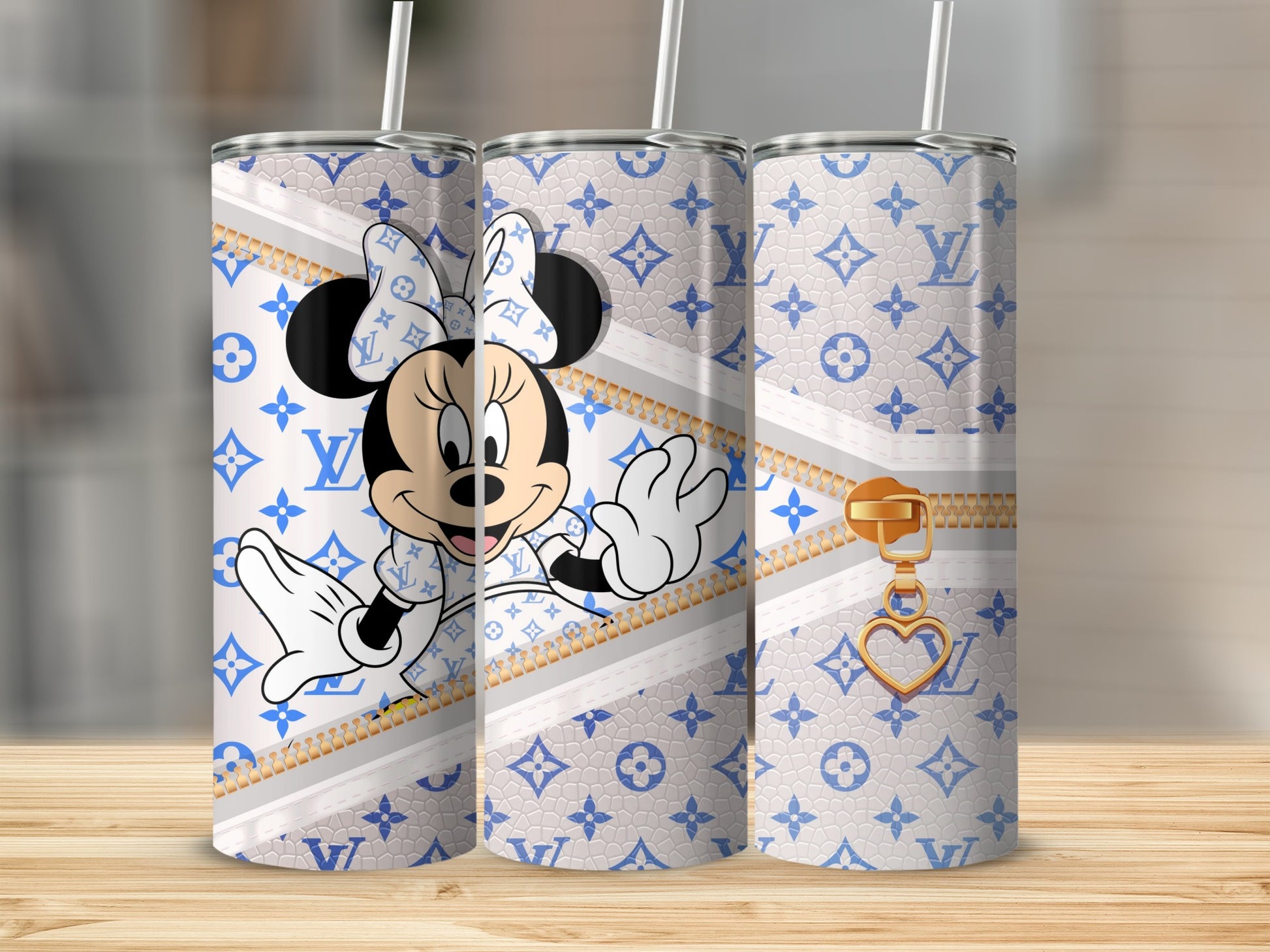 Cute Minnie Mouse White and Blue Pattern Tumbler Cup