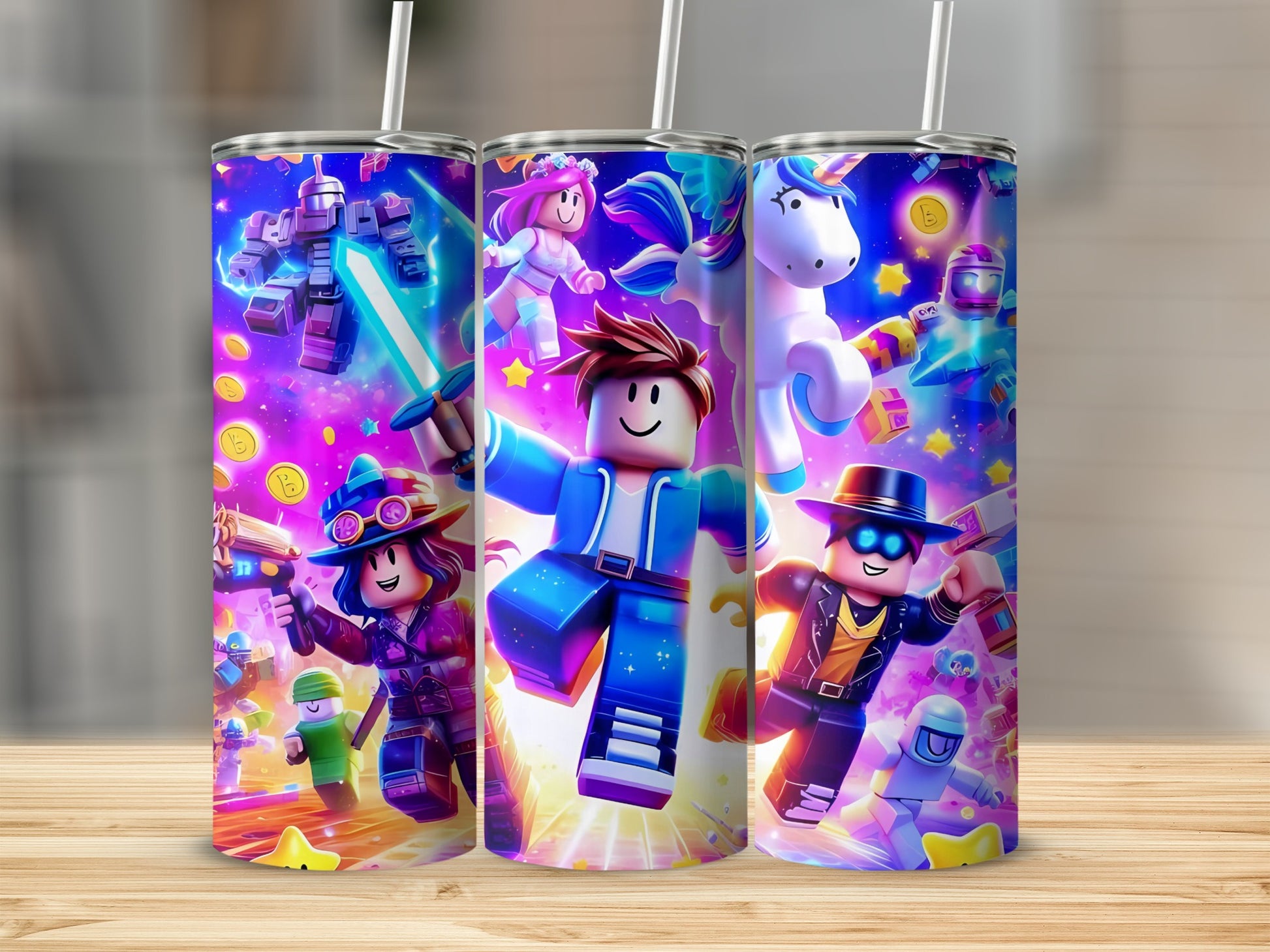 Vibrant Gaming Characters Tumbler Cup Set for Kids and Teens
