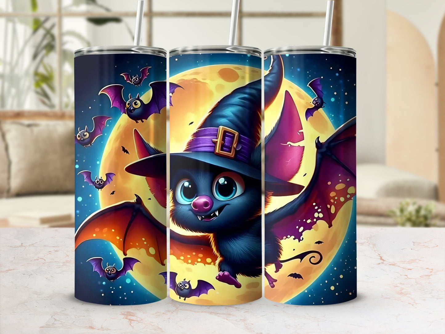 Cute Halloween Bat and Moon Tumbler product