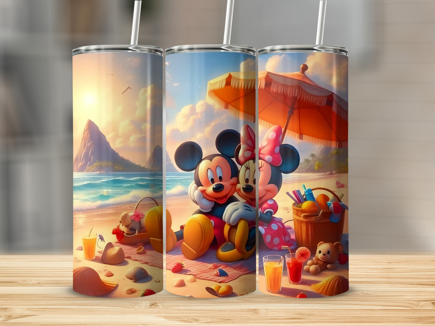 Summer Beach Scene with Beloved Characters Tumbler