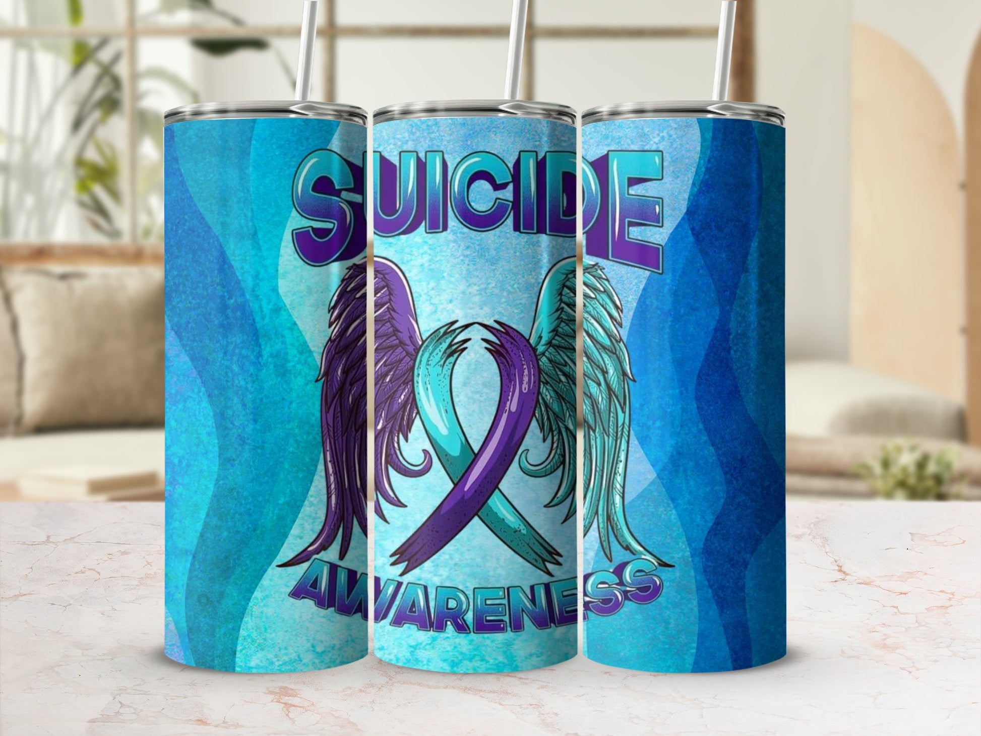 Suicide Awareness Wings and Ribbon Design Tumbler