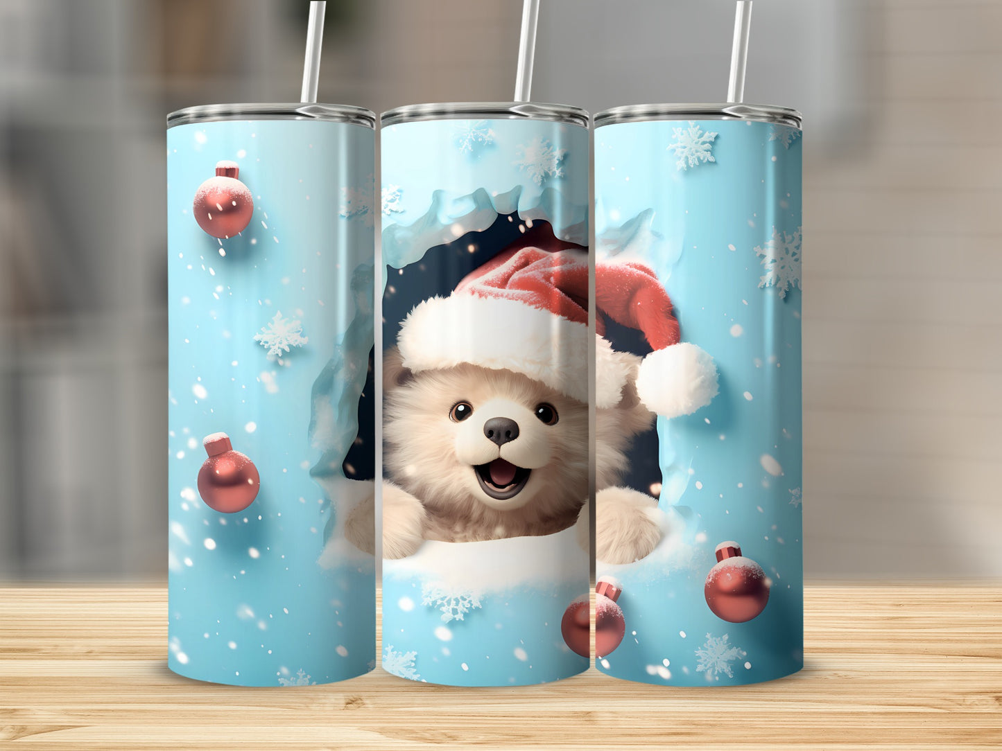 Cute Holiday Bear in Santa Hat Graphic Tumbler