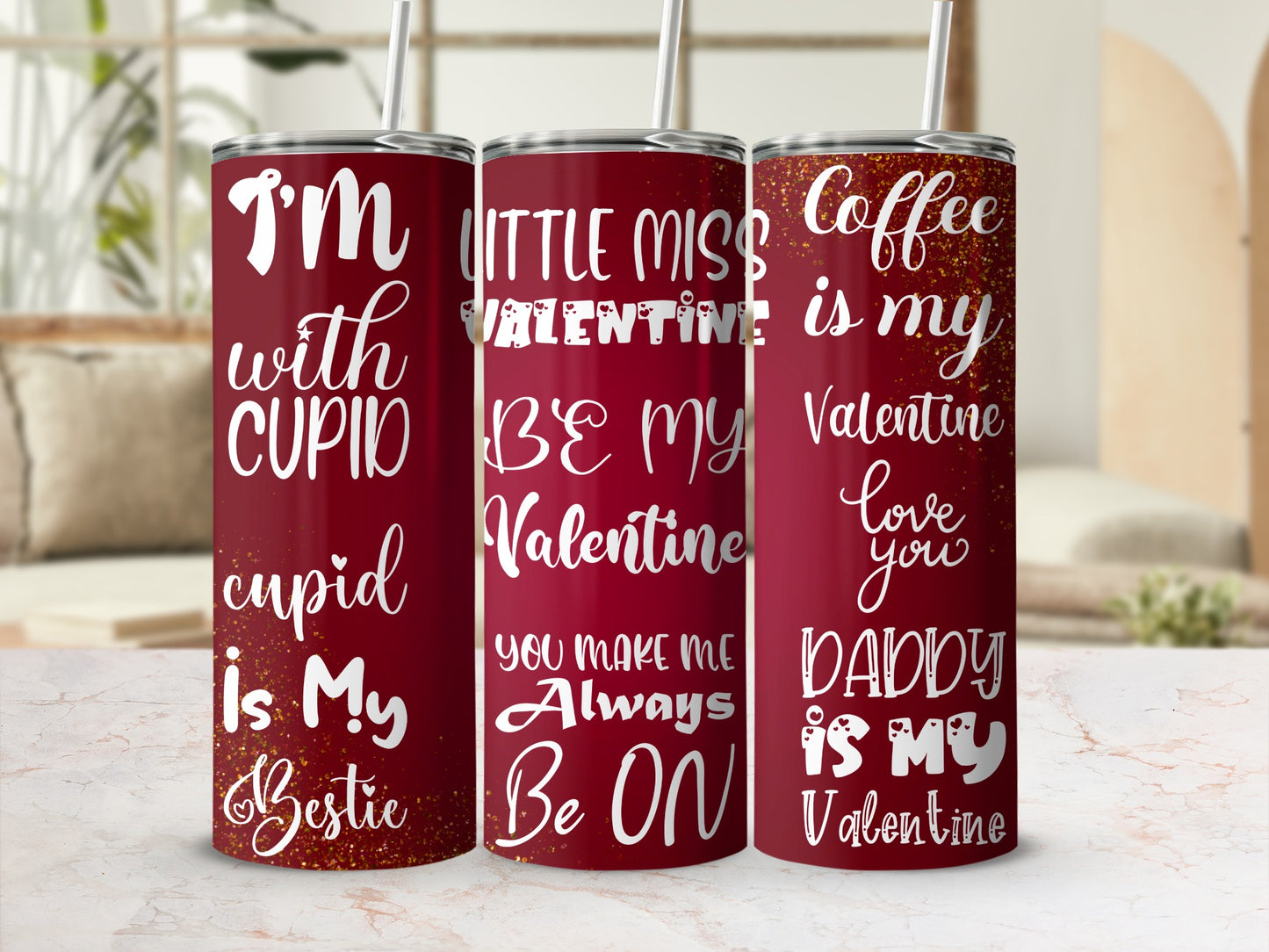 Valentine's Day Themed Tumbler Set with Cute Sayings