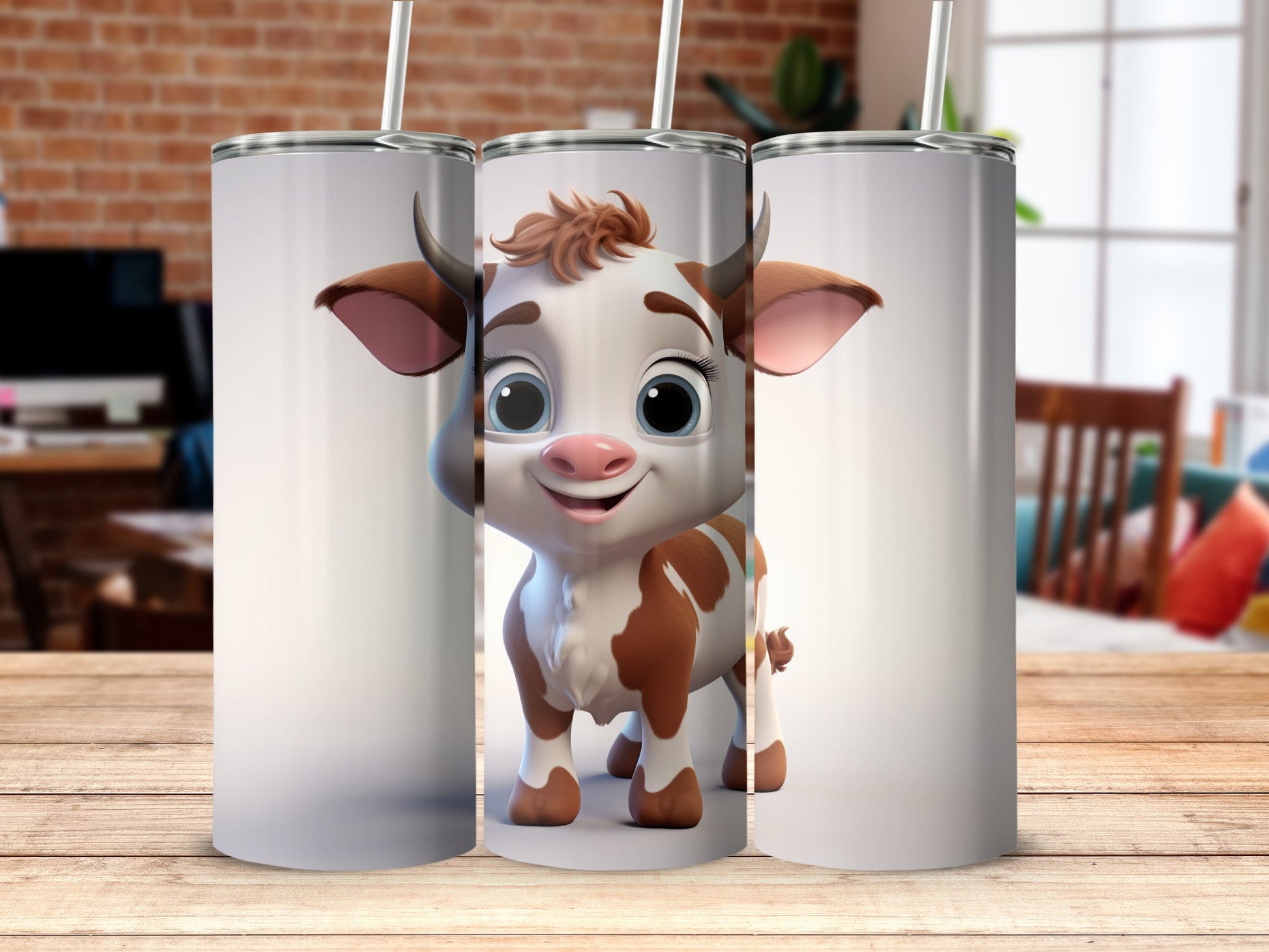 Cute Cartoon Cow Insulated Tumbler with Lid and Straw
