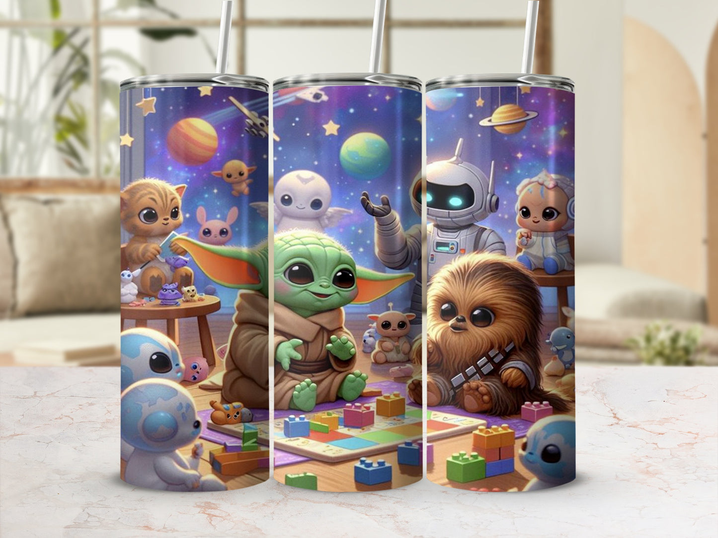 Cute Cartoon Space Characters Themed Tumbler