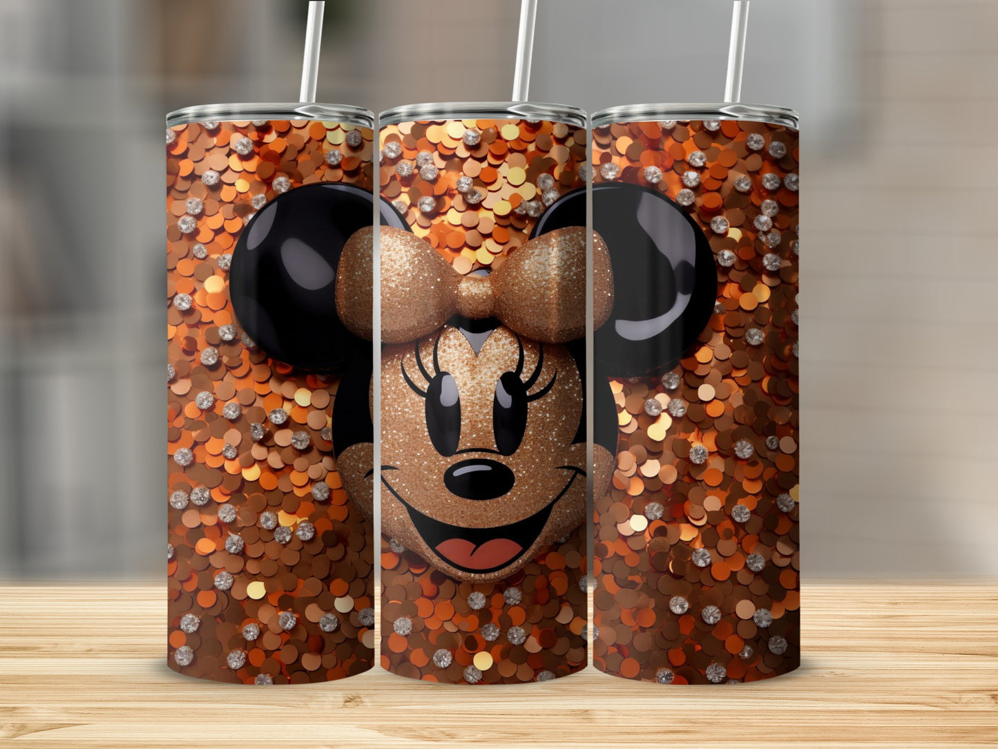 Custom Glitter Minnie Design Tumbler Vibrant Print