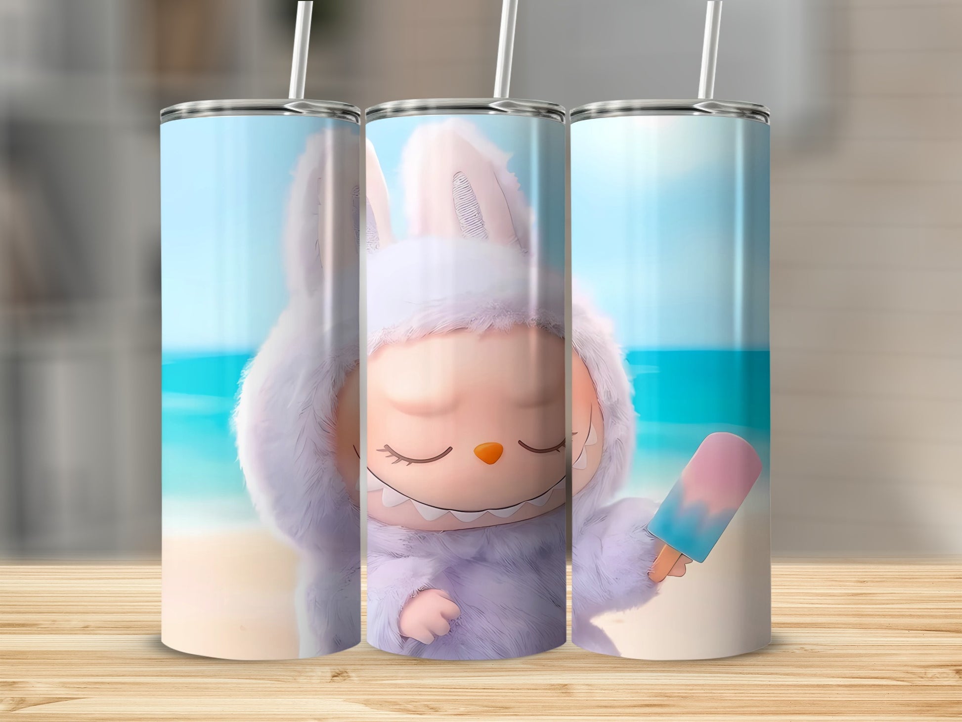 Adorable Bunny Character Holding Popsicle Tumbler