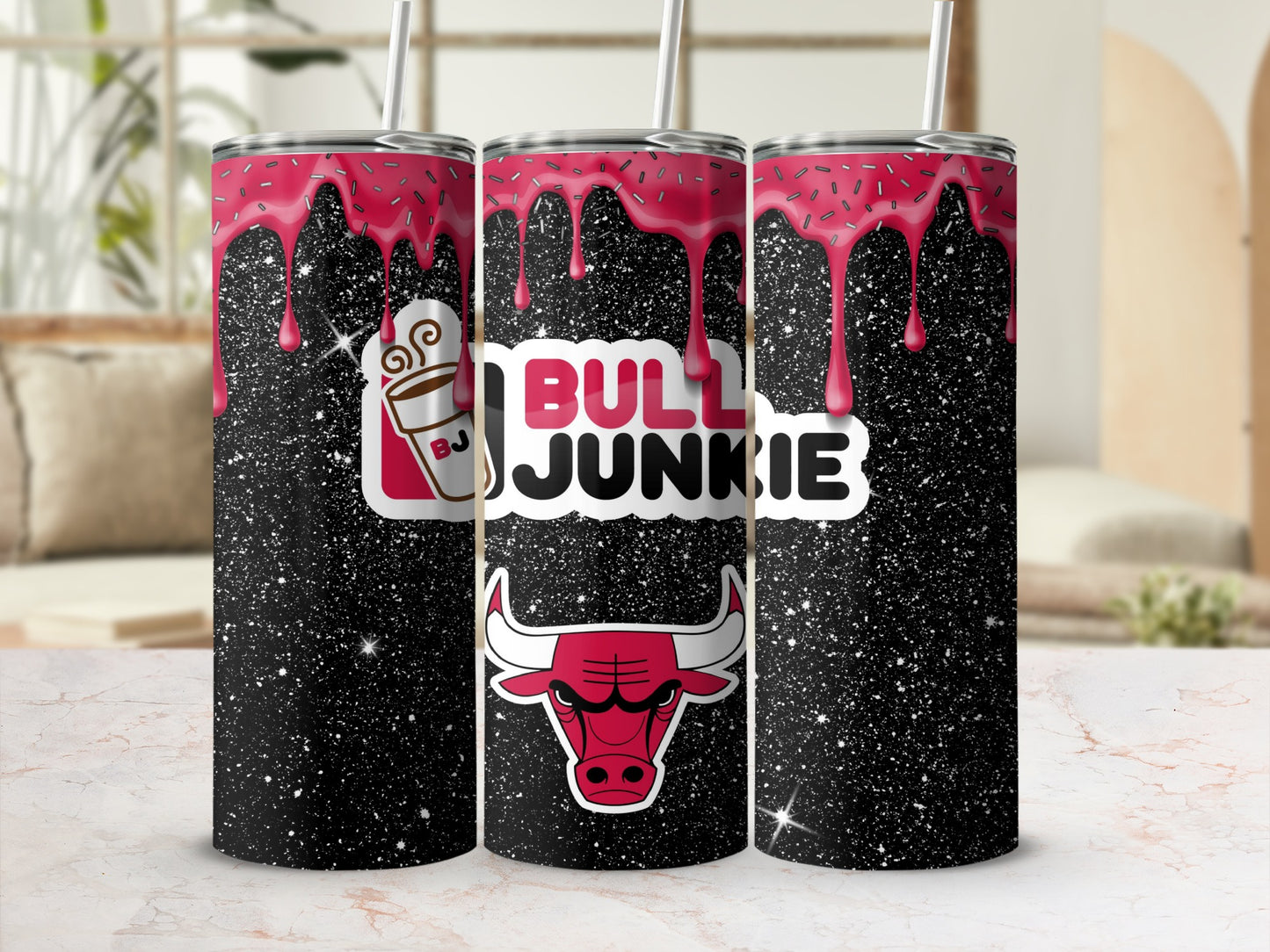 Bull Junkie Pink Dripping Glitter Custom Tumbler