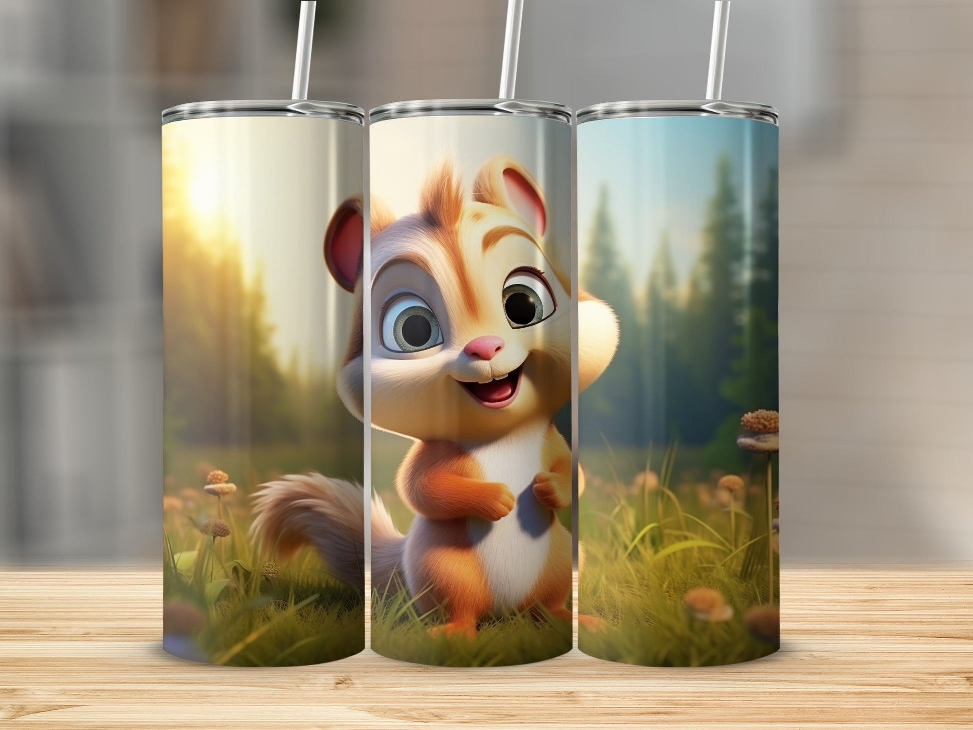 Adorable Woodland Cartoon Animal Scene Tumbler