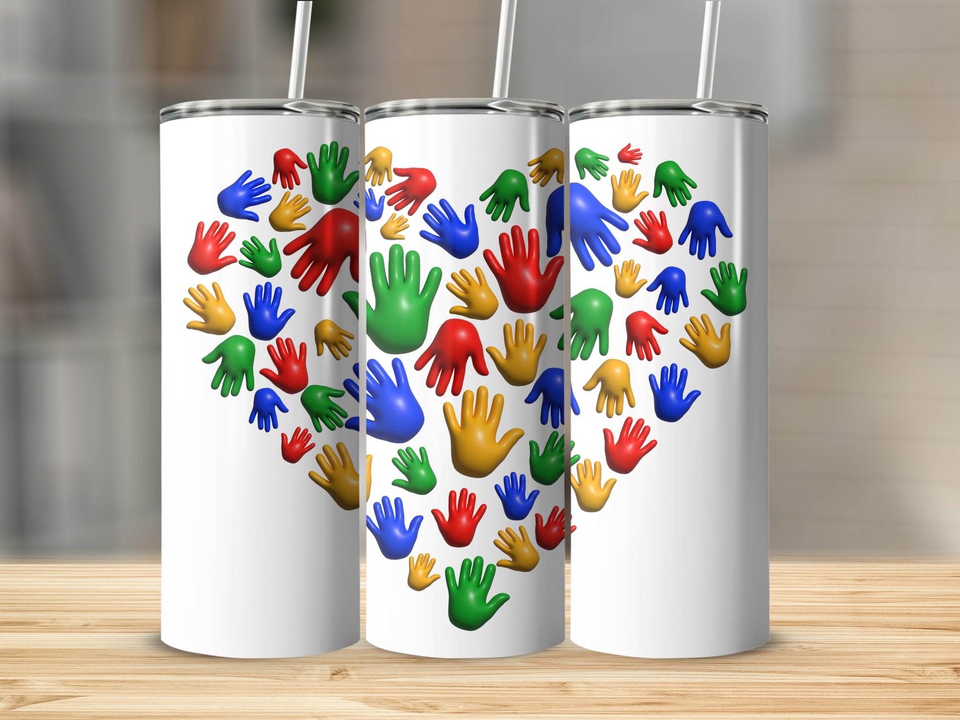 Colorful Handprint Heart Design Tumbler Product