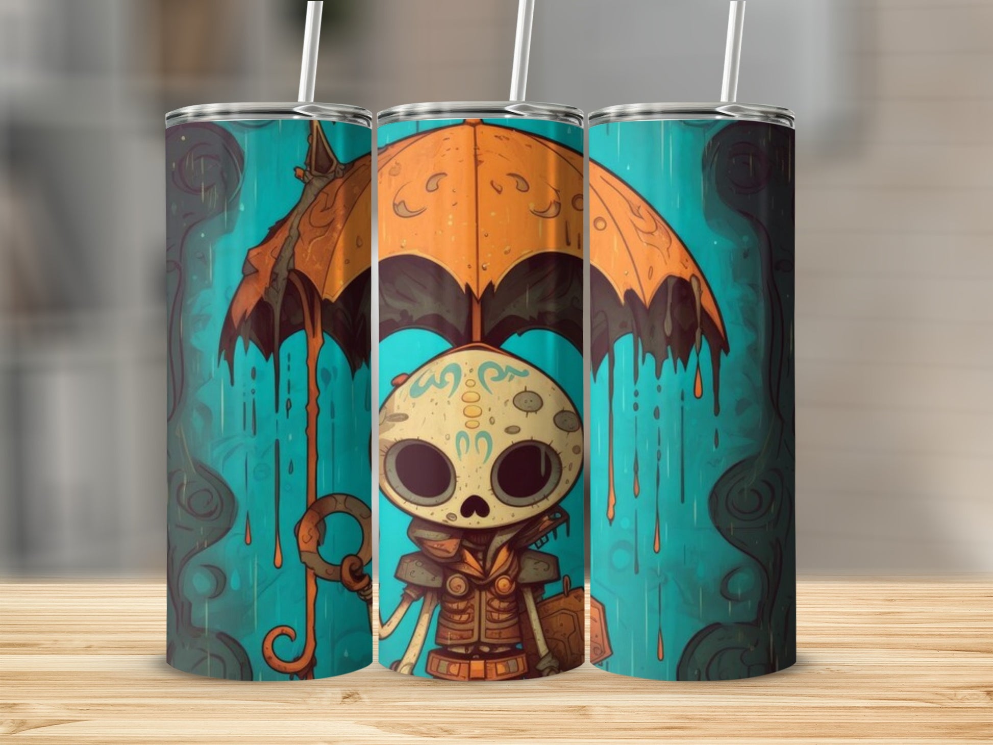 Cute Skeleton with Umbrella Artwork Tumbler Product