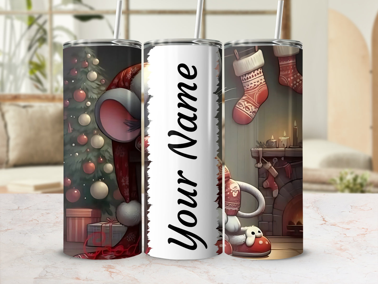 Personalized Christmas Festive Tumbler with Decorations