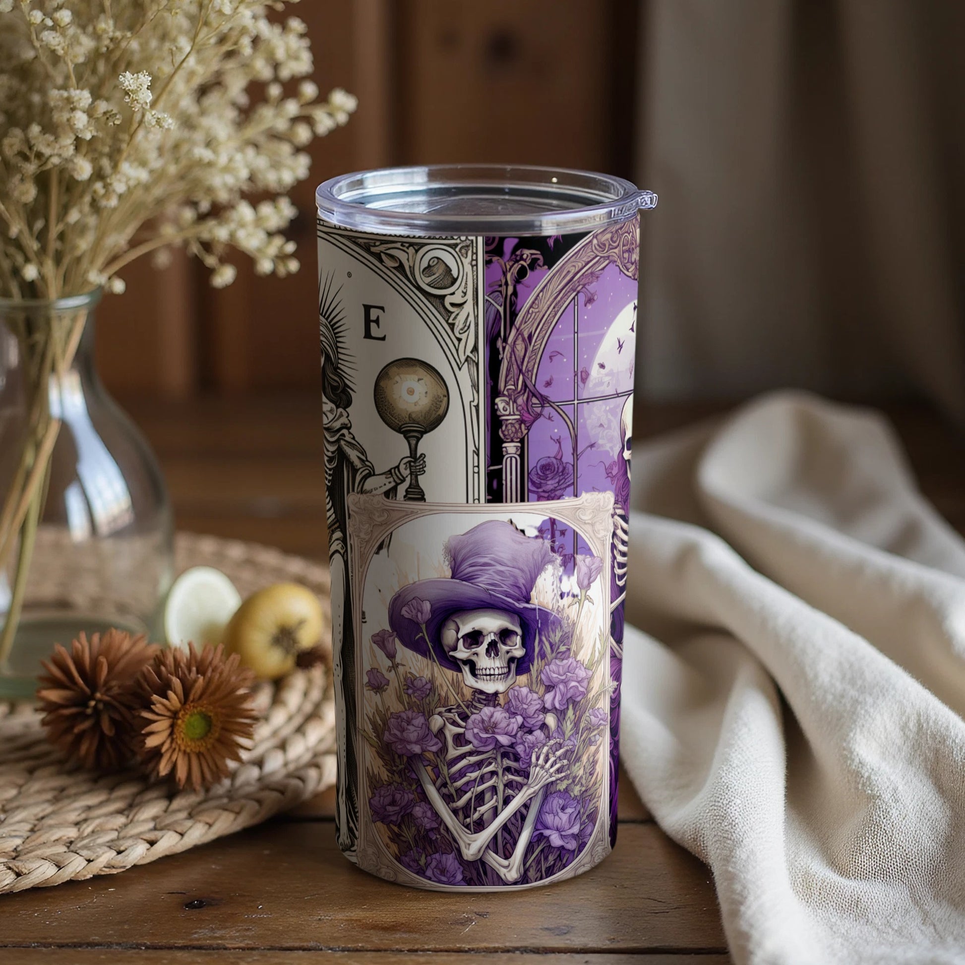 Elegant Skeleton With Purple Flowers Tumbler