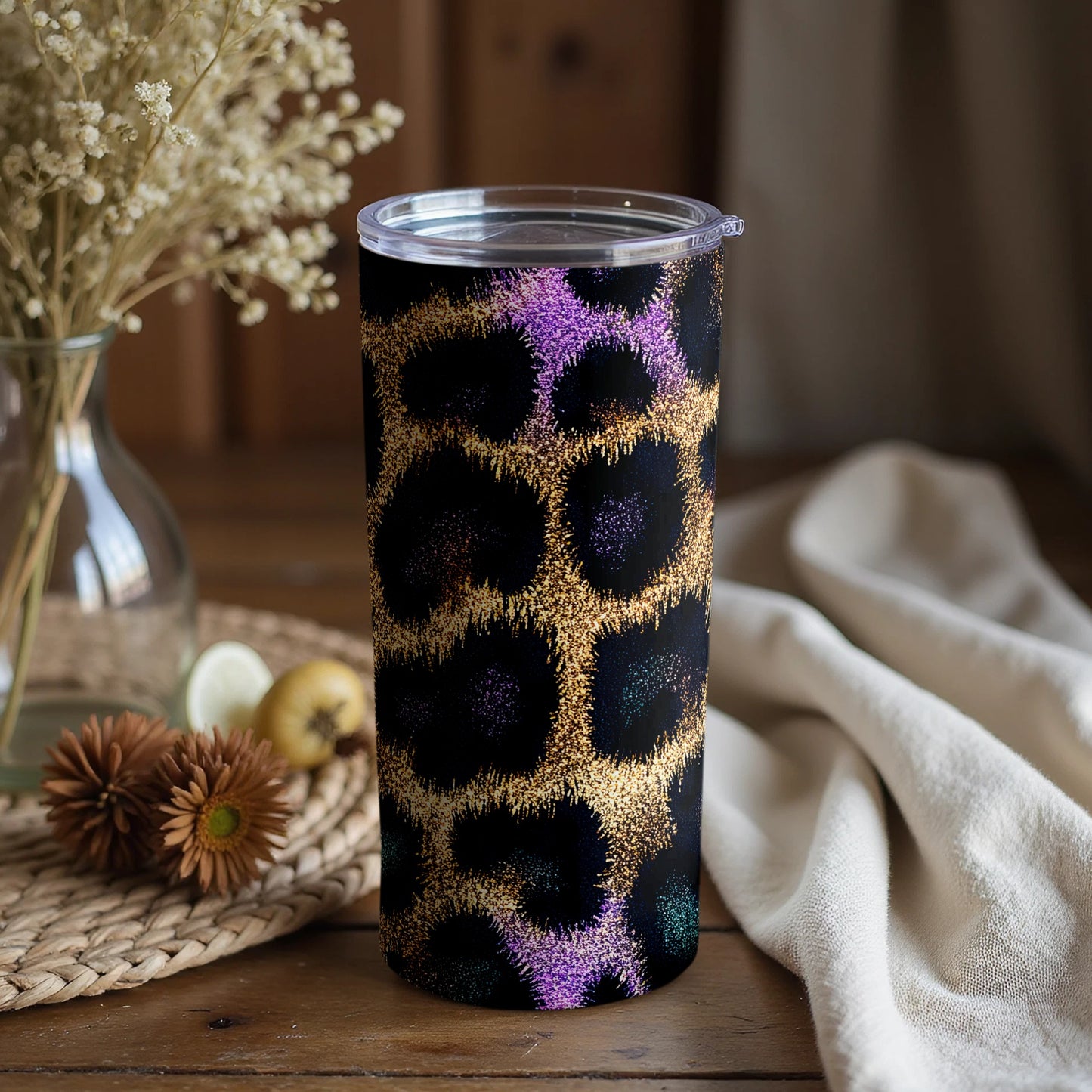 Purple and Gold Leopard Print Insulated Tumbler