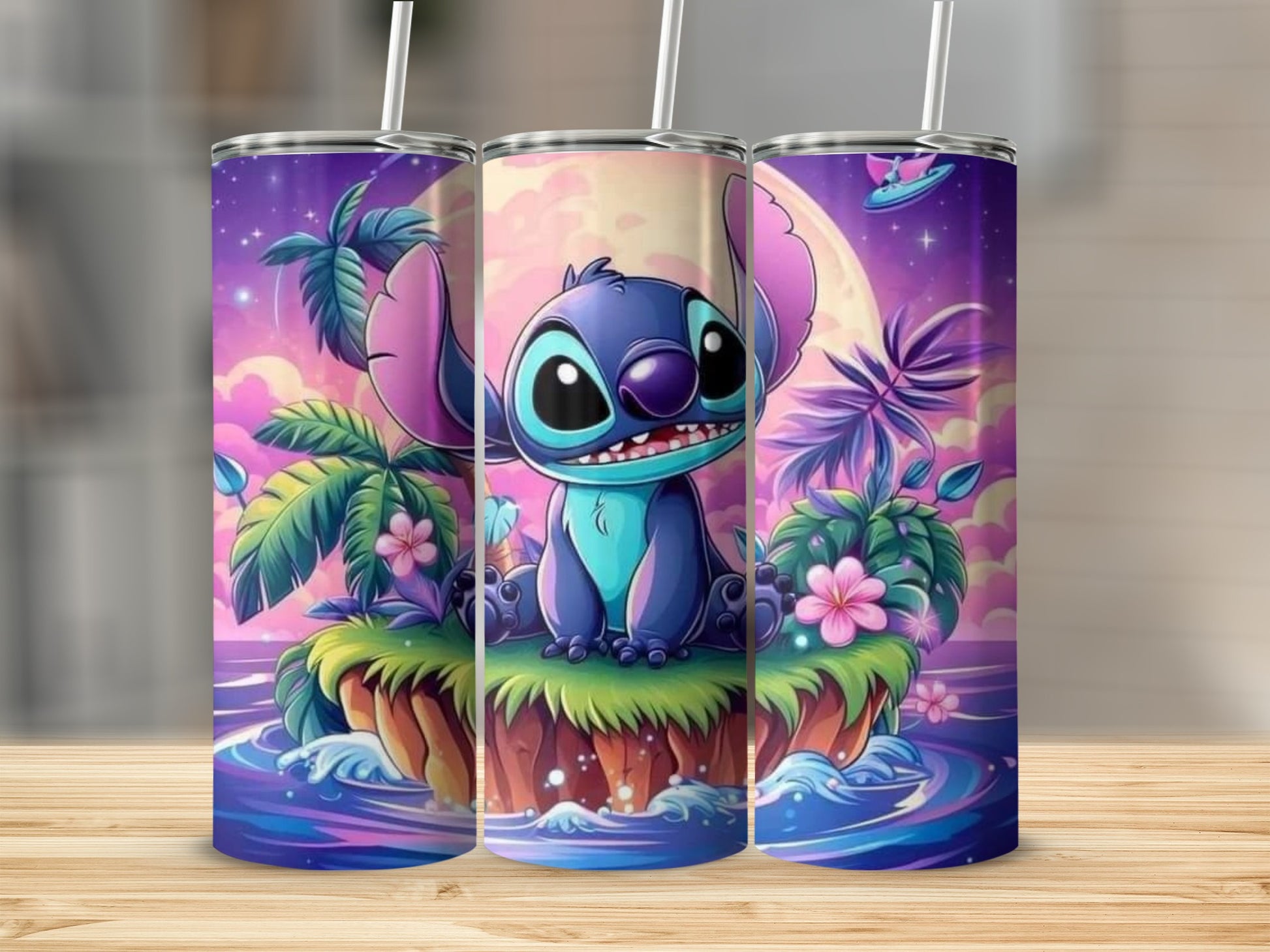 Adorable Cartoon Alien on Tropical Island Tumbler