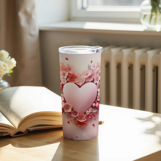 Heart-Shaped Floral Design Insulated Tumbler