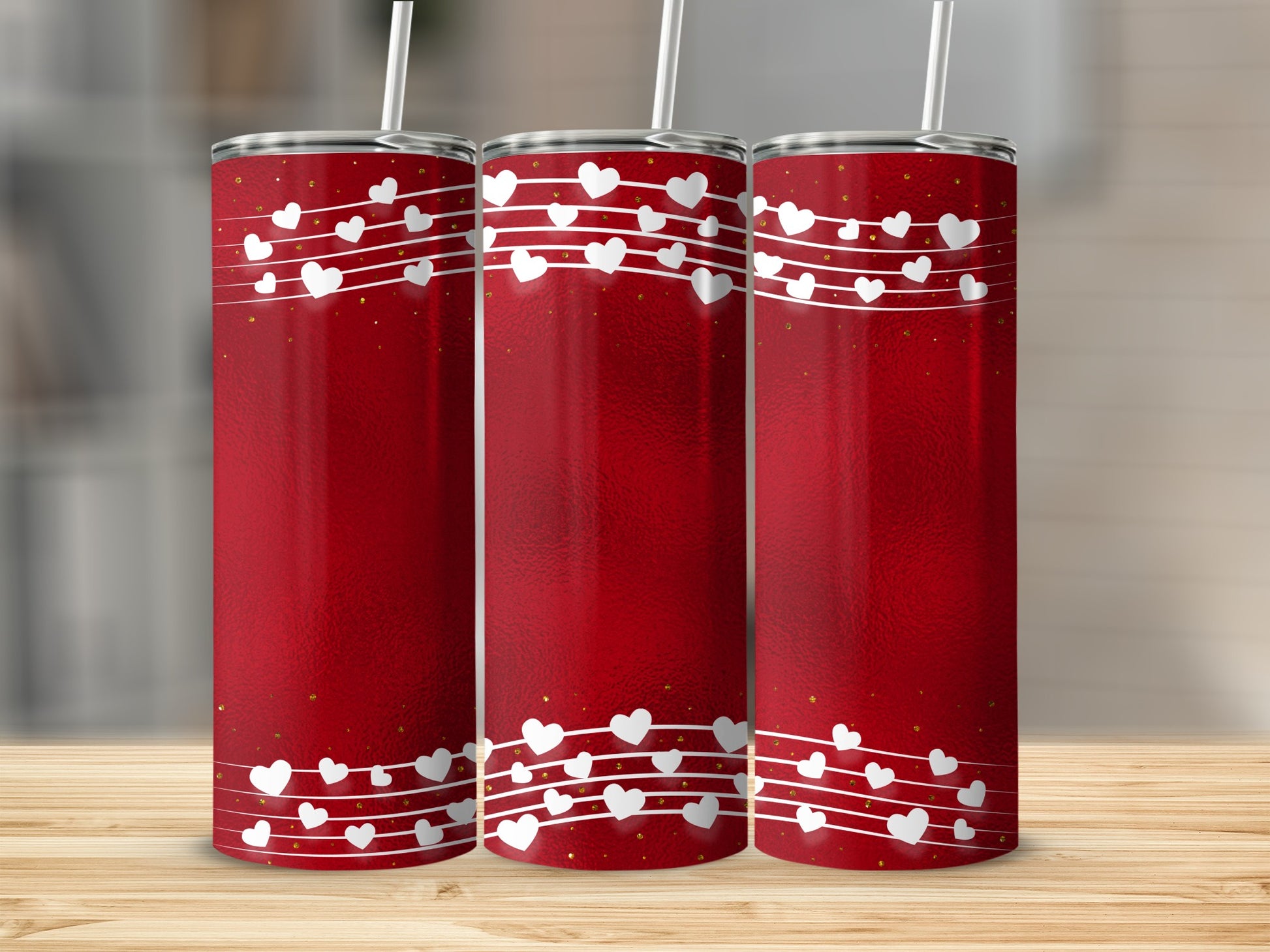 Red Tumbler with White Hearts Design Tumbler