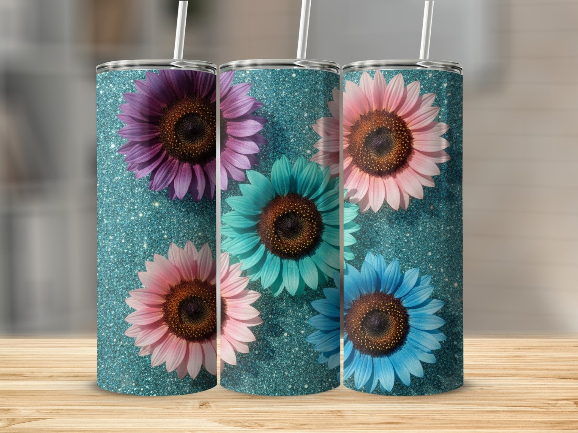 Sparkling Glitter Floral Sunflower Tumbler Product