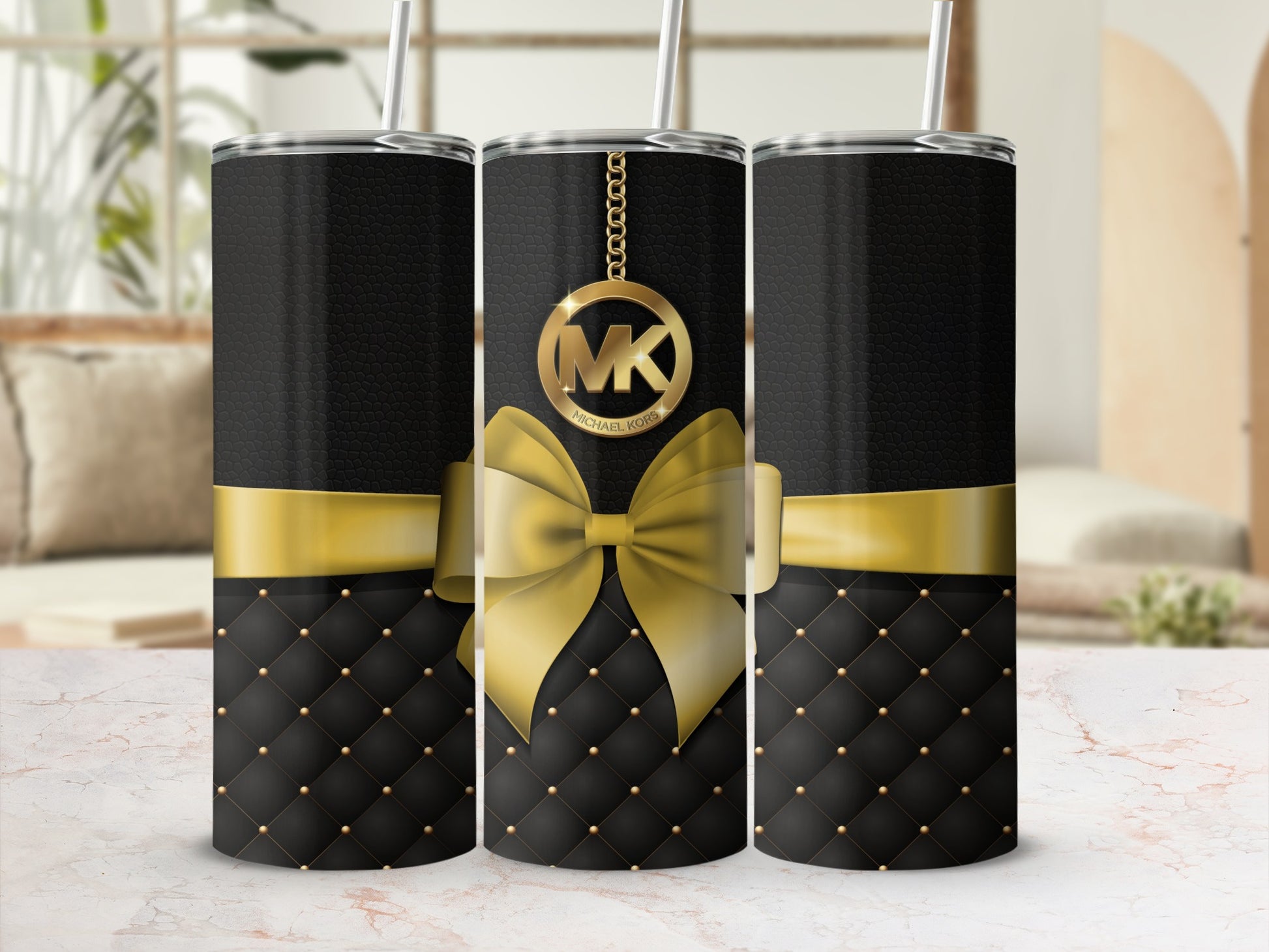 Chic Black and Gold Bow Design Insulated Tumbler