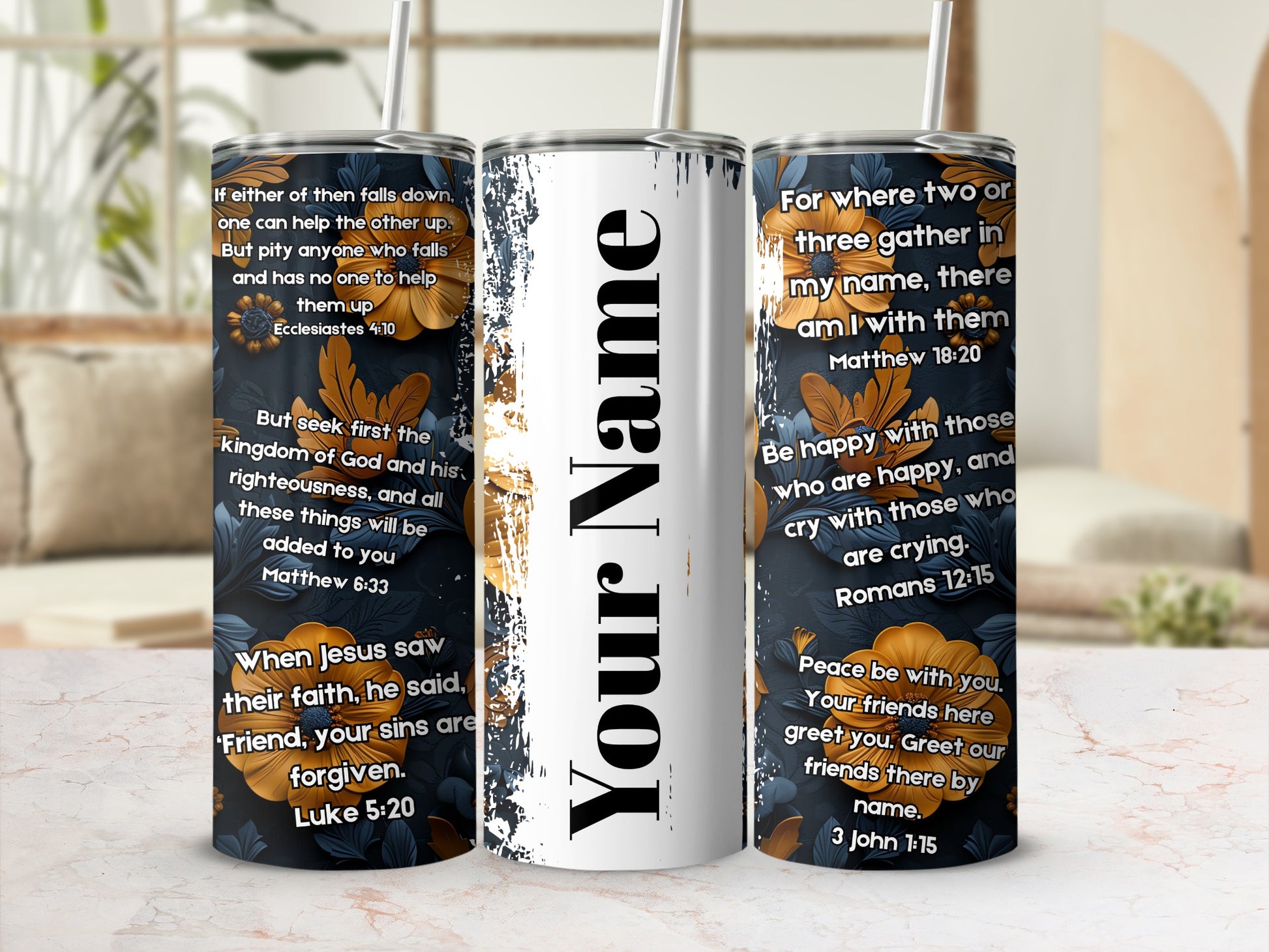 Custom Drink Tumbler with Inspirational Bible Verses