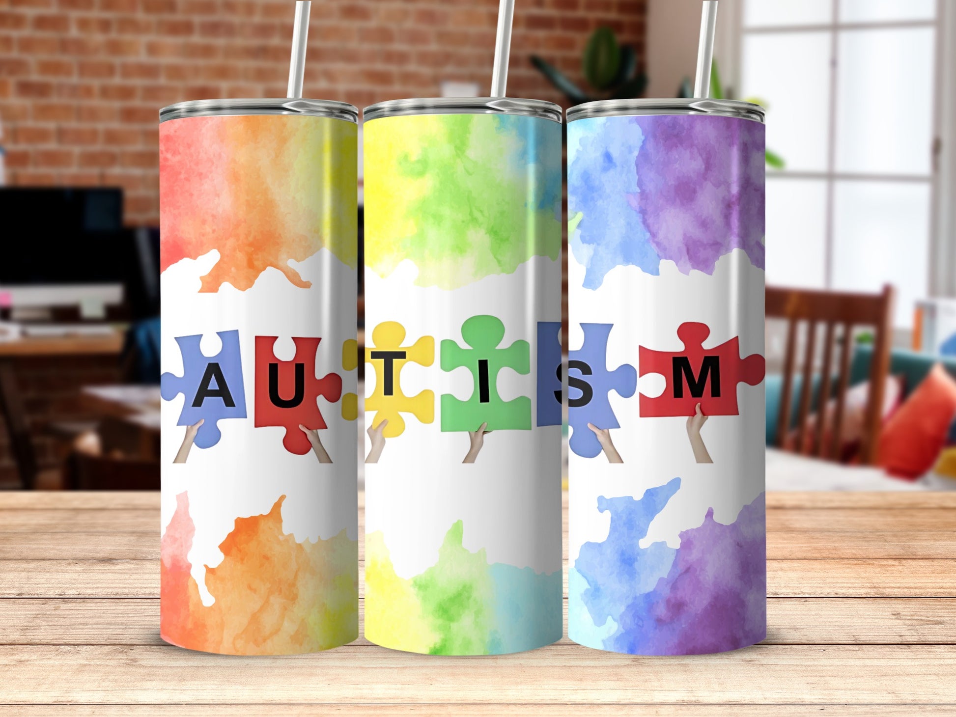 Colorful Autism Awareness Tumbler Design for Support