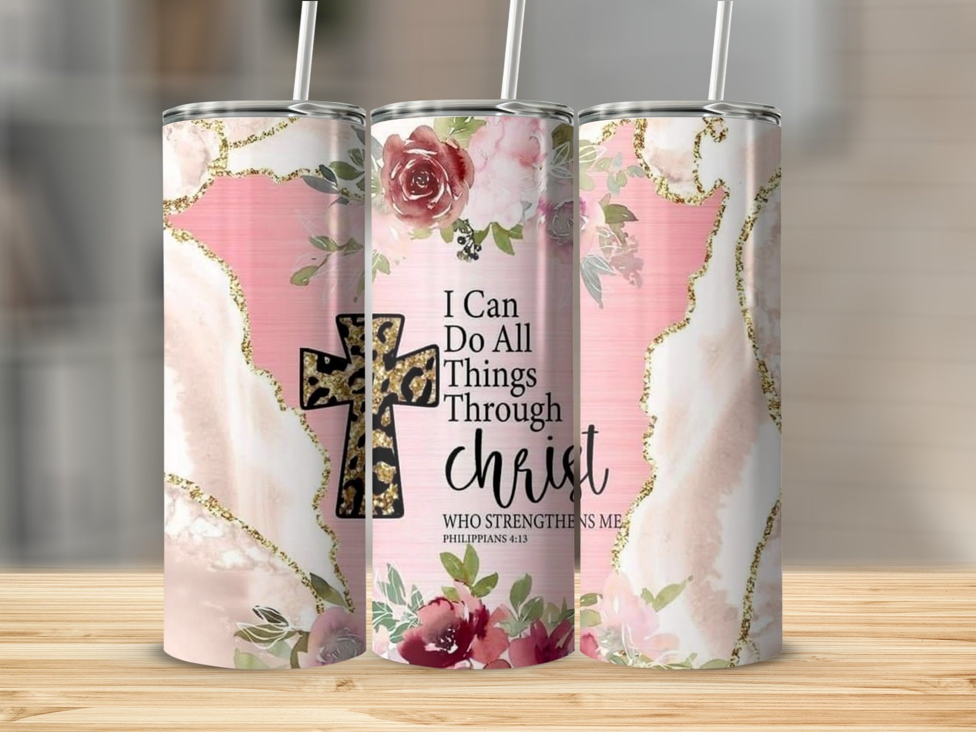Inspirational Floral Christian Quote Tumbler Stainless Steel