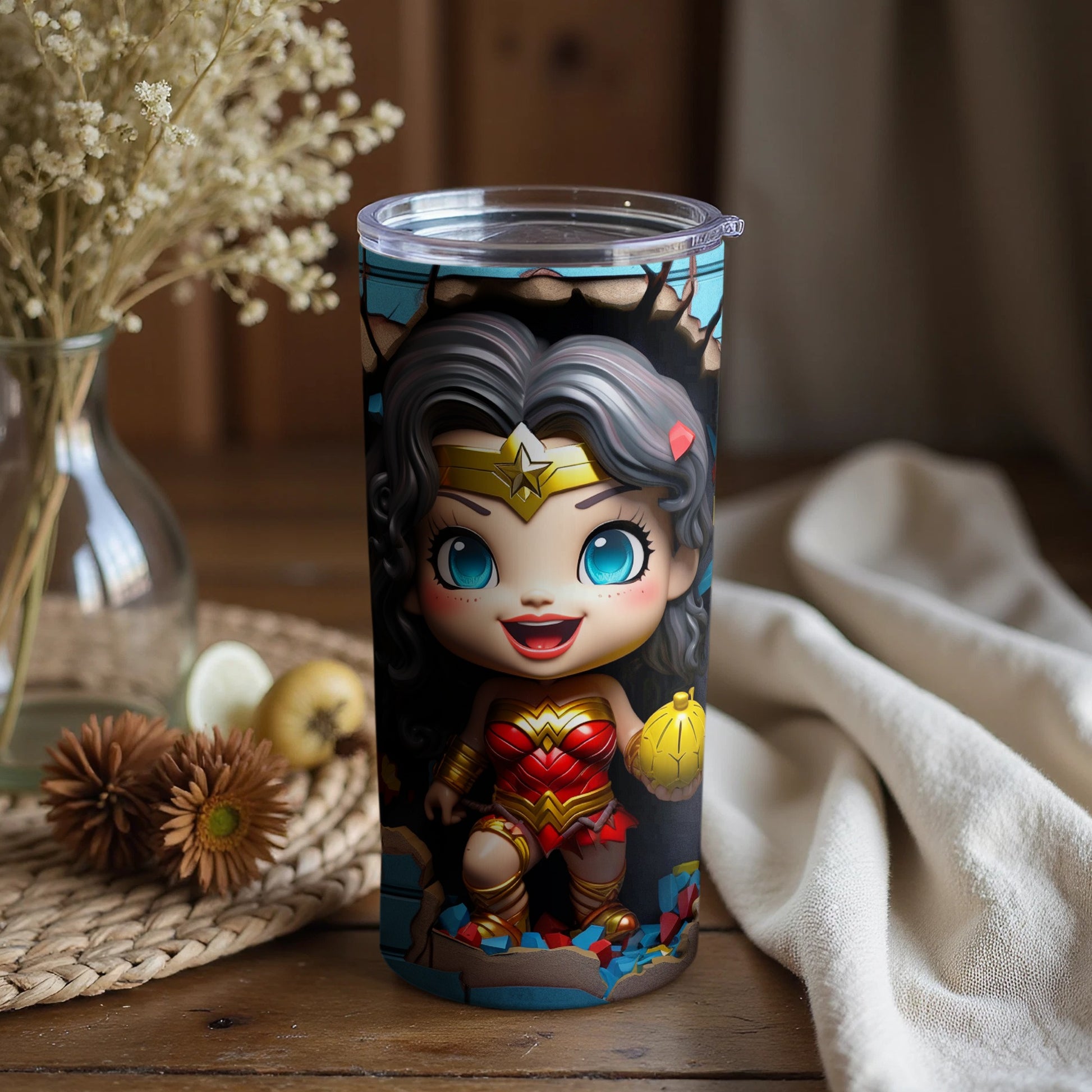 Chibi Wonder Woman Themed Drink Tumbler Product