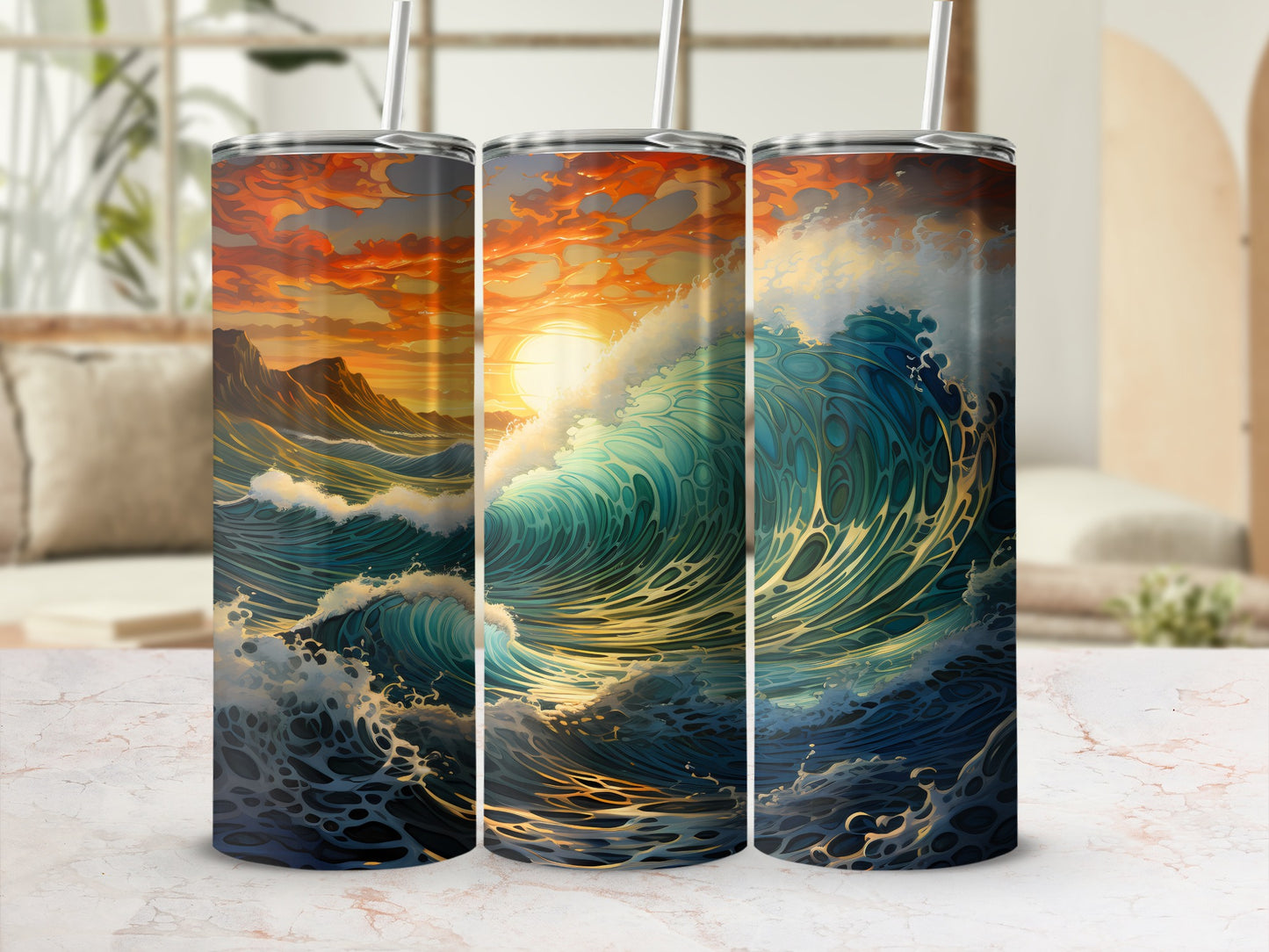 Dynamic Ocean Wave Sunset Art Style Tumbler Product Type