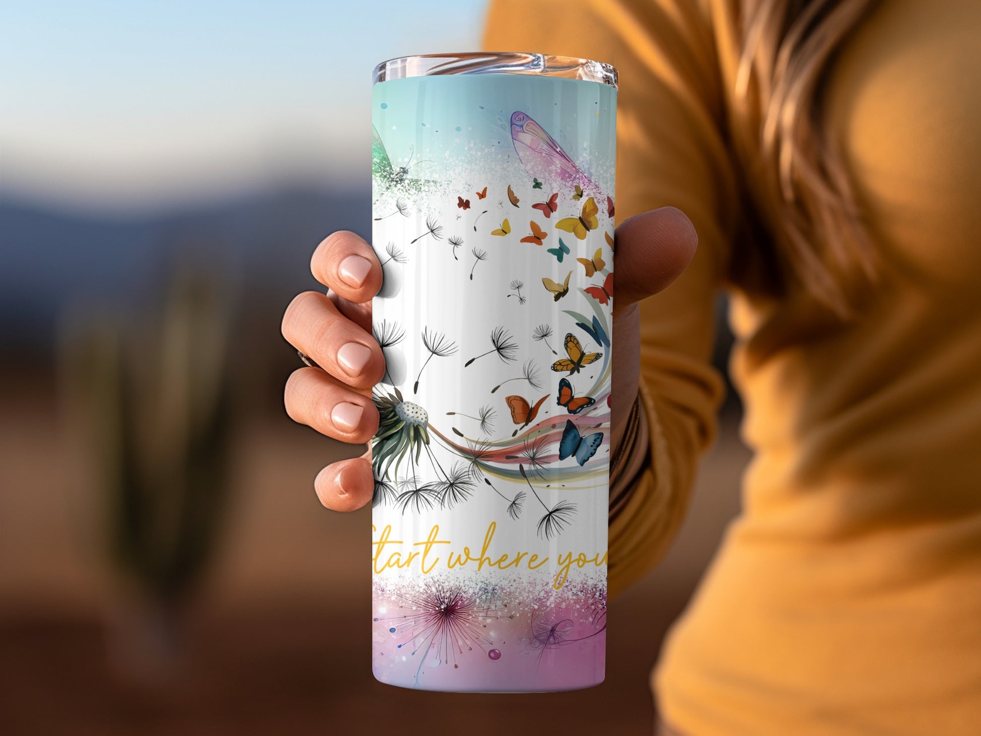 Start Where You Are Butterflies Dandelions Tumbler