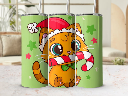 Cute Christmas Cat with Candy Cane Tumbler Product