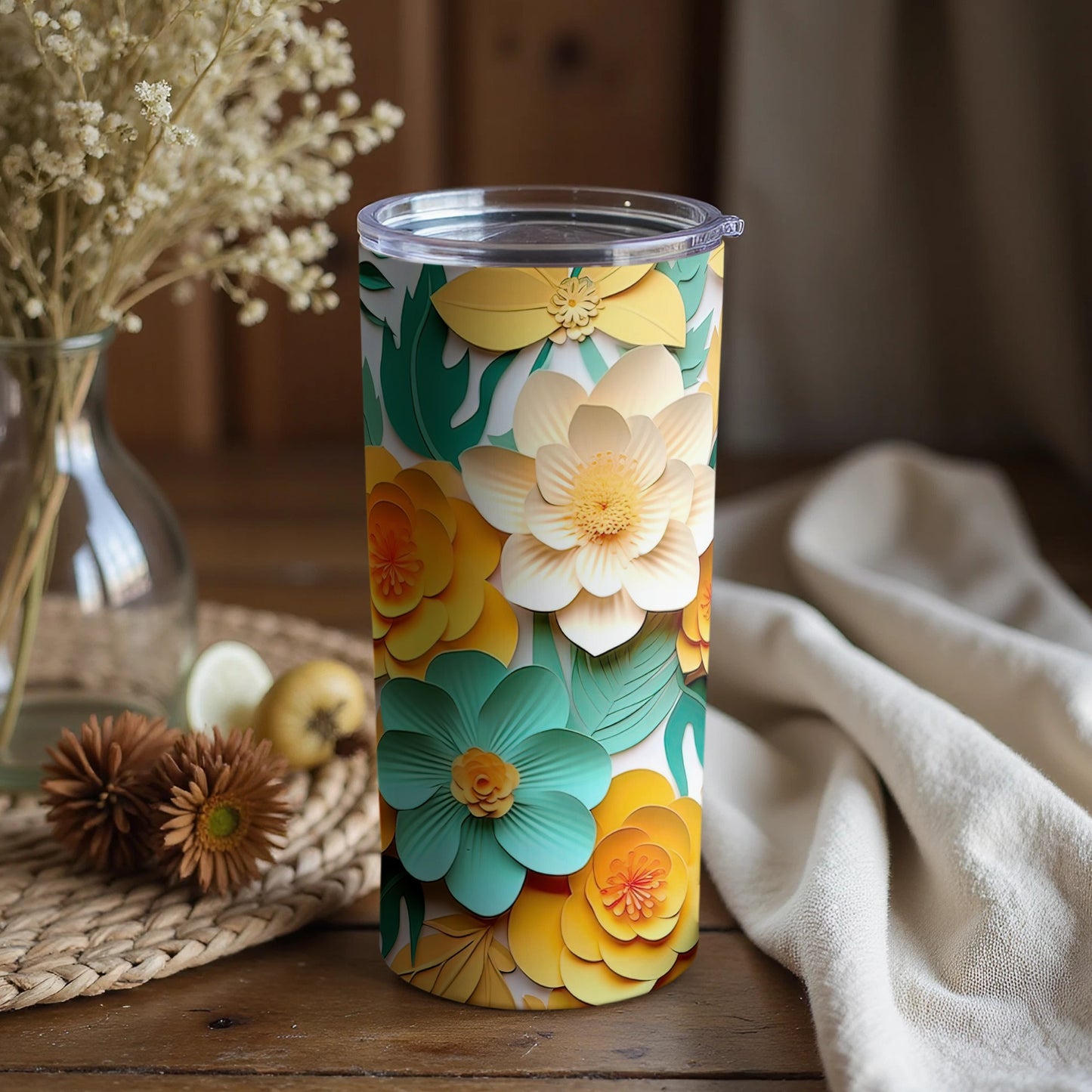 Floral Pattern Insulated Tumbler with Lid