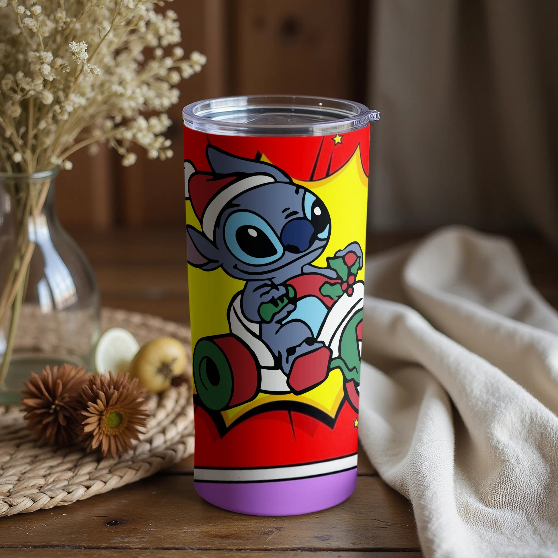 Cute Blue Character Driving on Colorful Tumbler