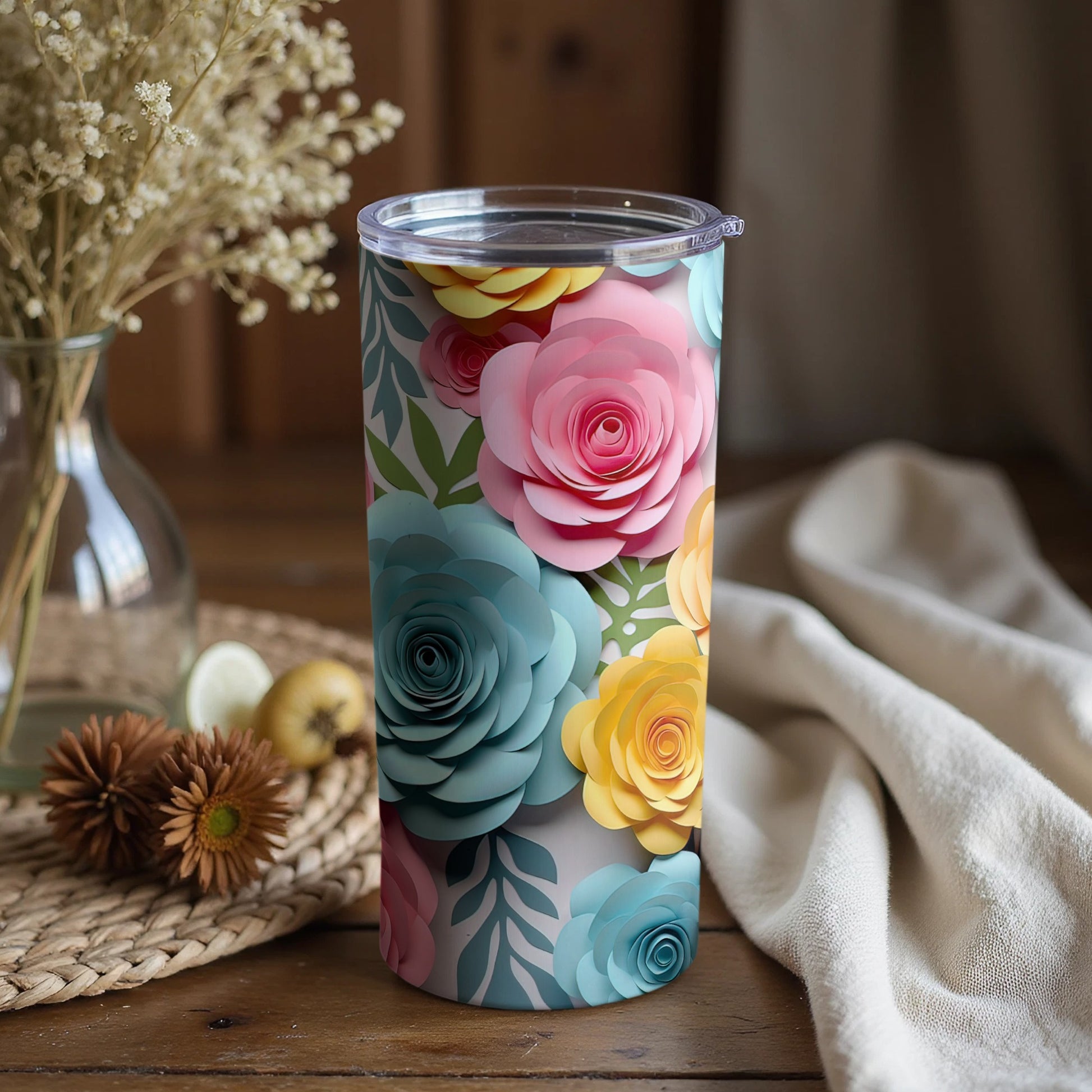Colorful Floral Pattern Insulated Tumbler Product