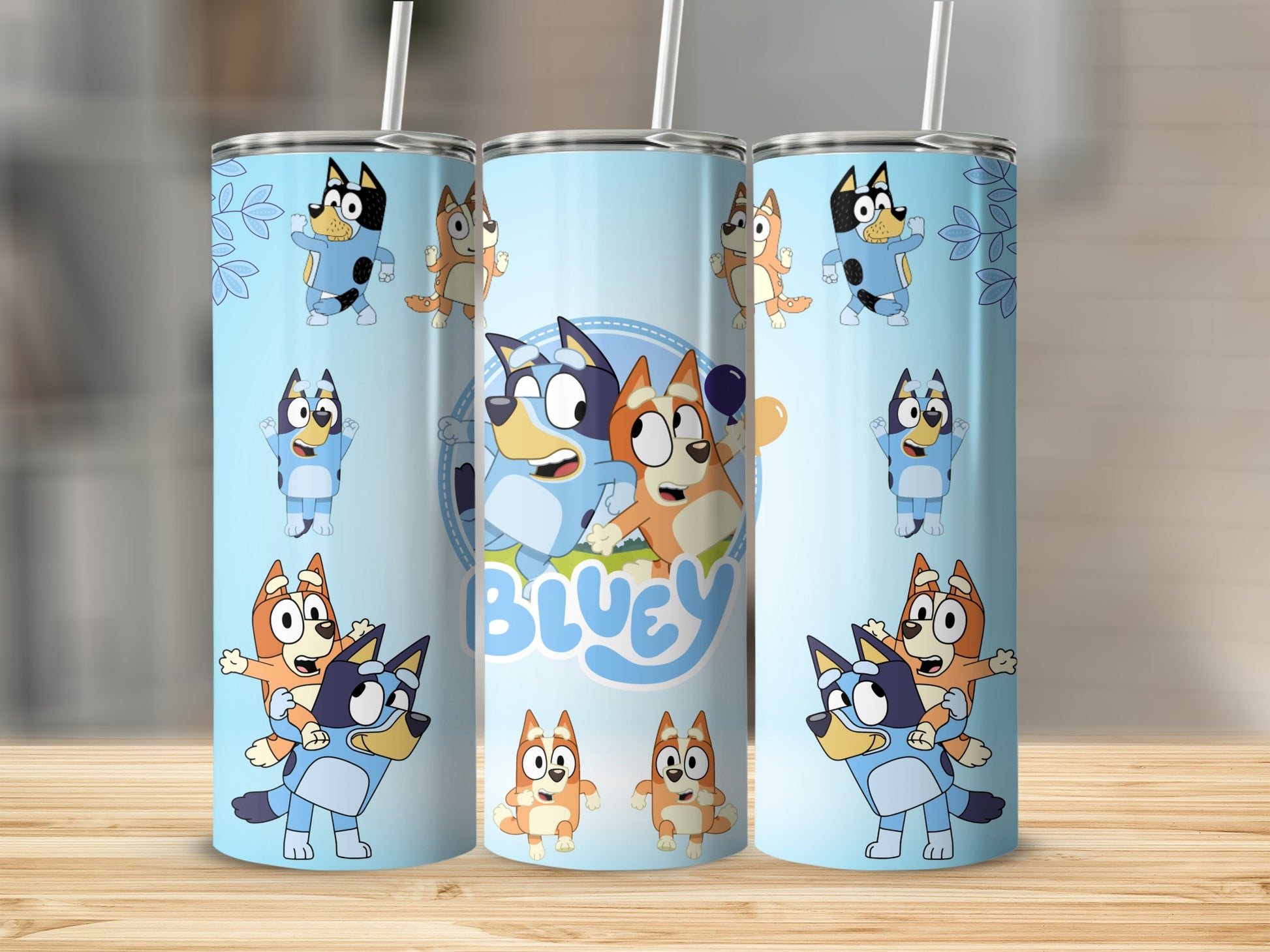 Bluey Cartoon Character Tall Tumbler with Straw Cup