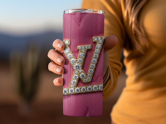Luxurious Pink Diamond Initial Travel Mug