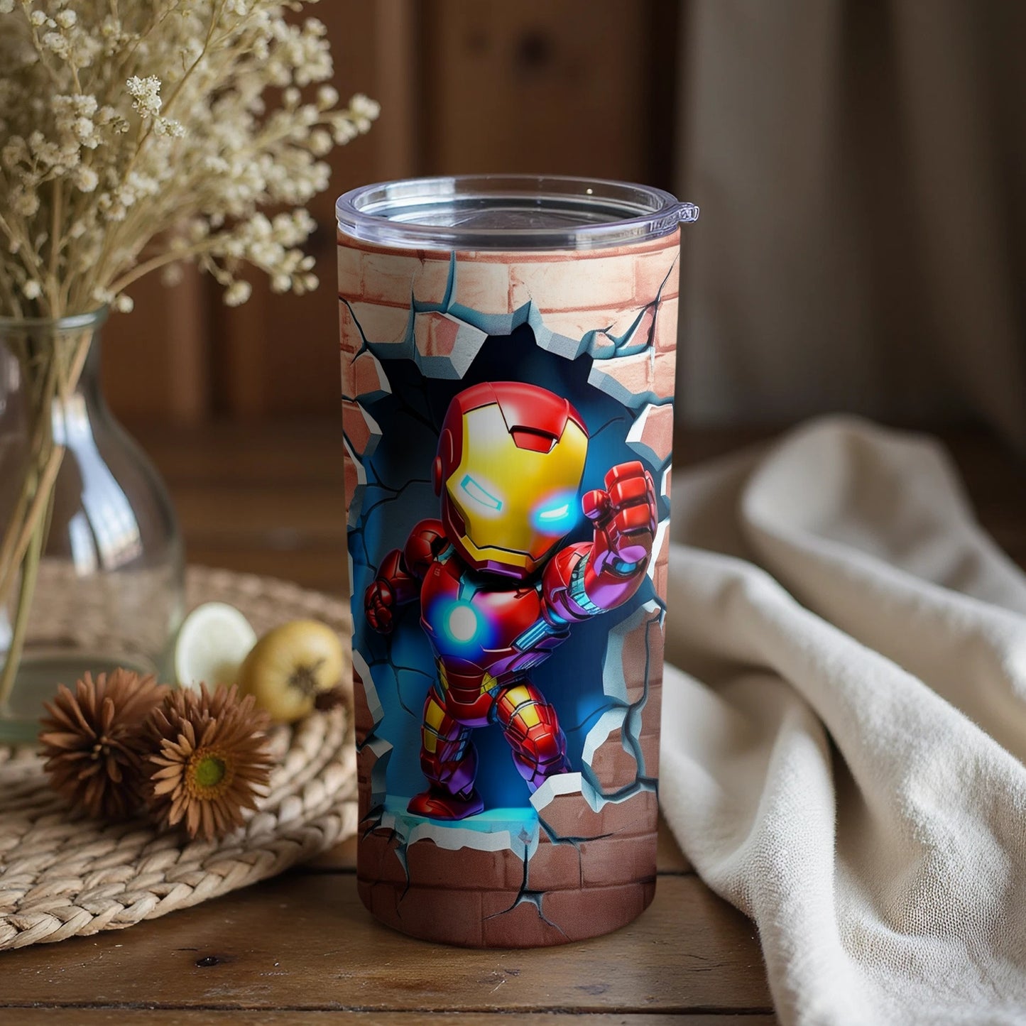 Iron Man Breaking Through Wall Art Tumbler