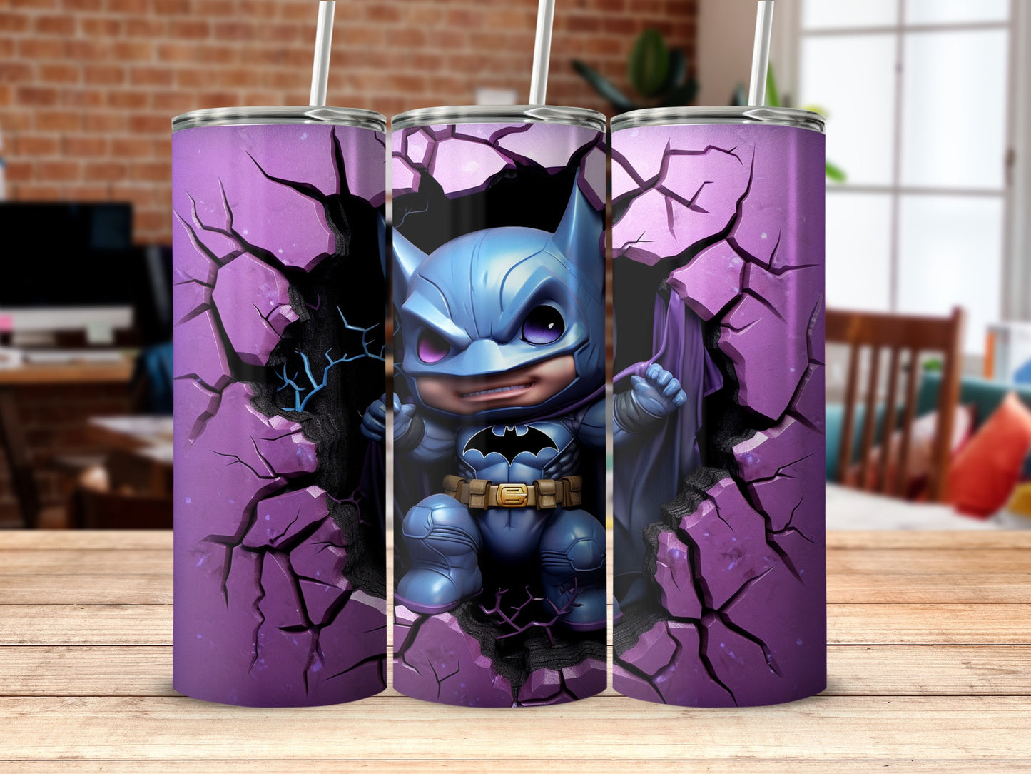 Cute Superhero Cartoon Character Cracking Wall Tumbler