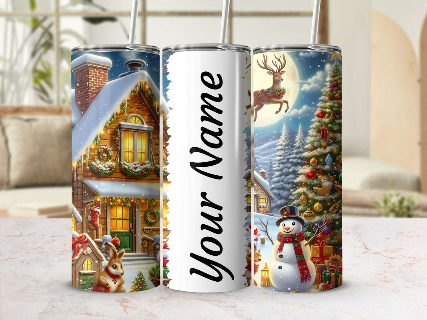 Festive Christmas Scene Personalized Tumbler