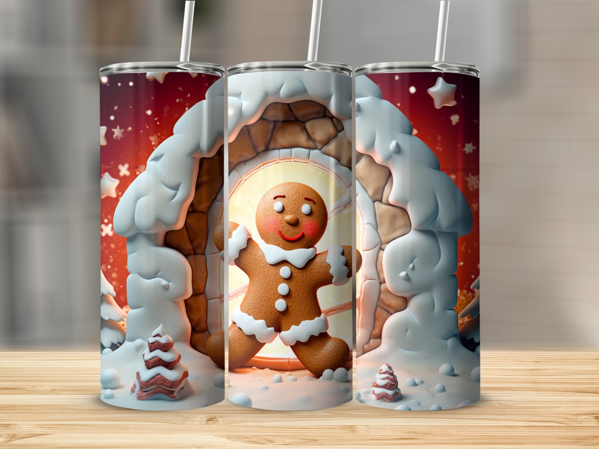 Gingerbread House with Snowflakes Tumbler Cup