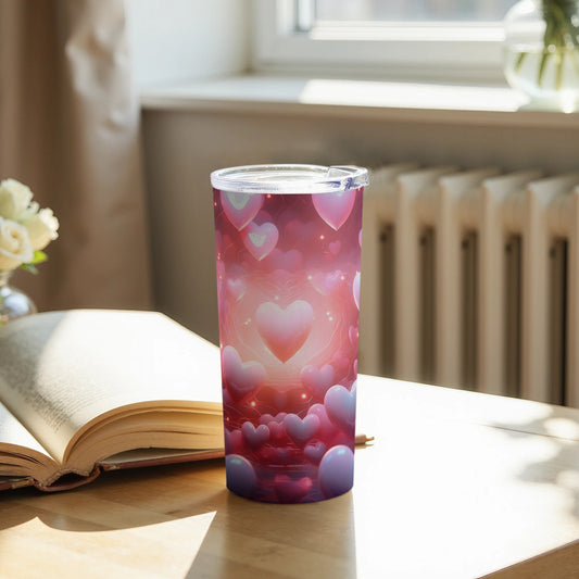 Pink Heart Pattern Insulated Tumbler Cup