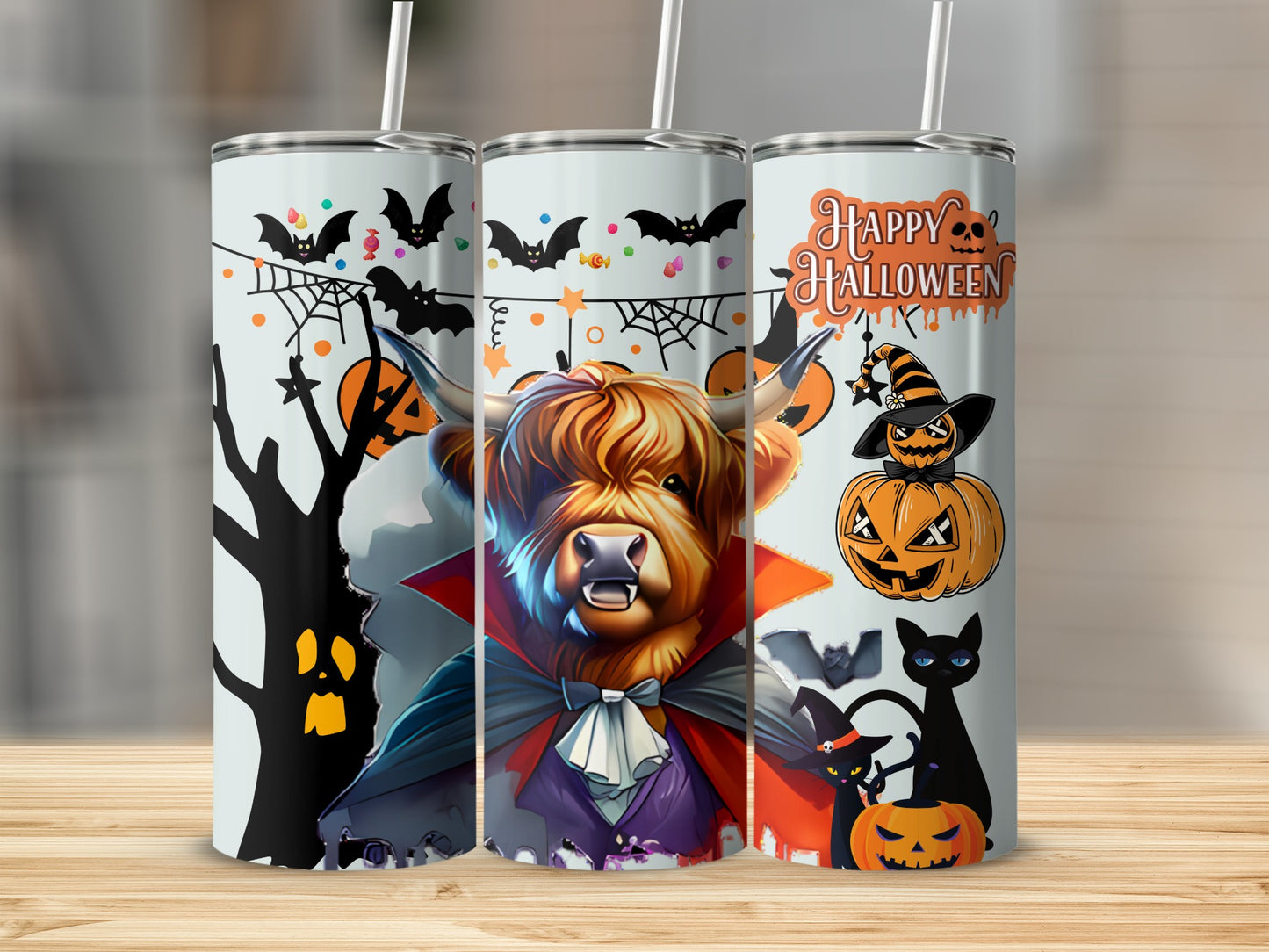 Halloween Themed Cow in Vampire Costume Tumbler
