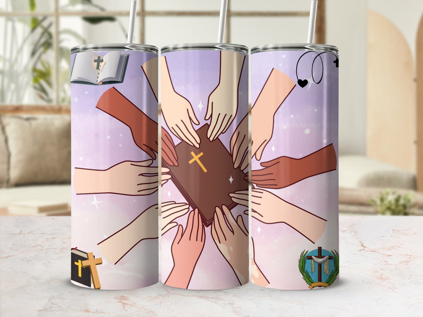 Hands Holding Cross Art Design Insulated Tumbler