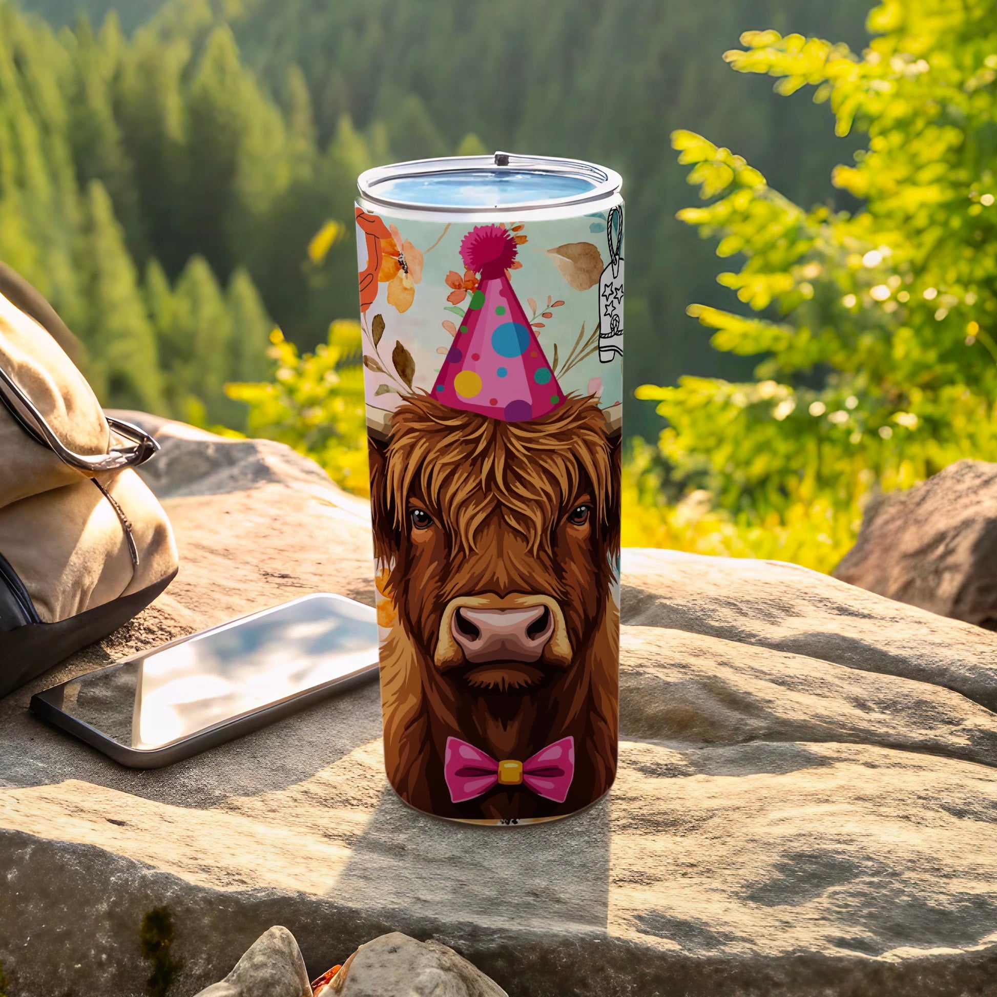 Highland Cow Birthday Theme Tumbler with Lid and Straw