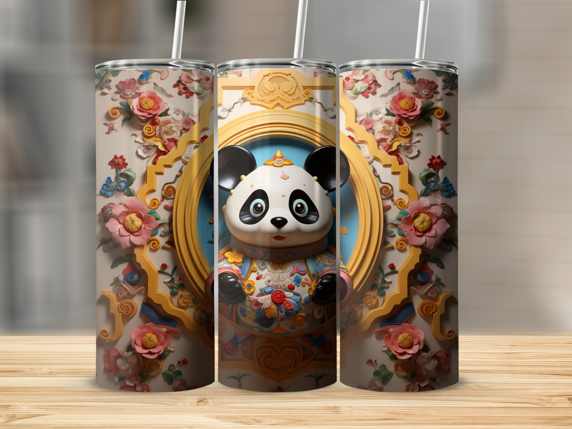 Cute Panda Tumbler with Colorful Floral Design