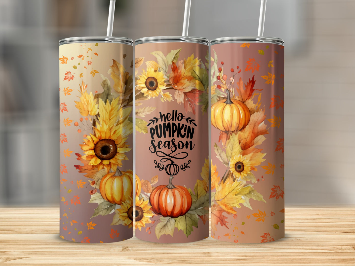 Fall Themed Sunflower and Pumpkin Design Tumbler