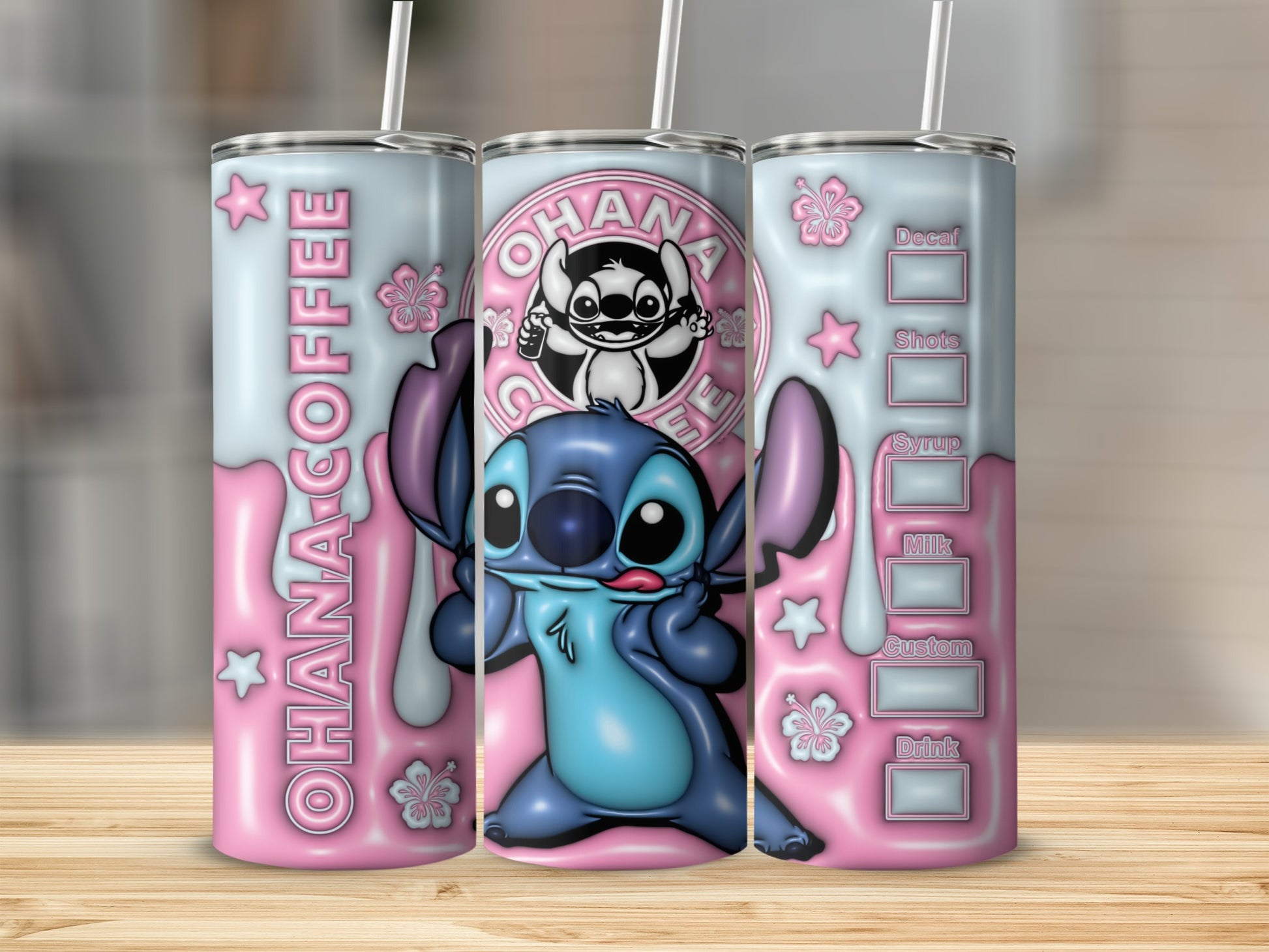 Ohana Coffee Themed Tumbler with Adorable Character