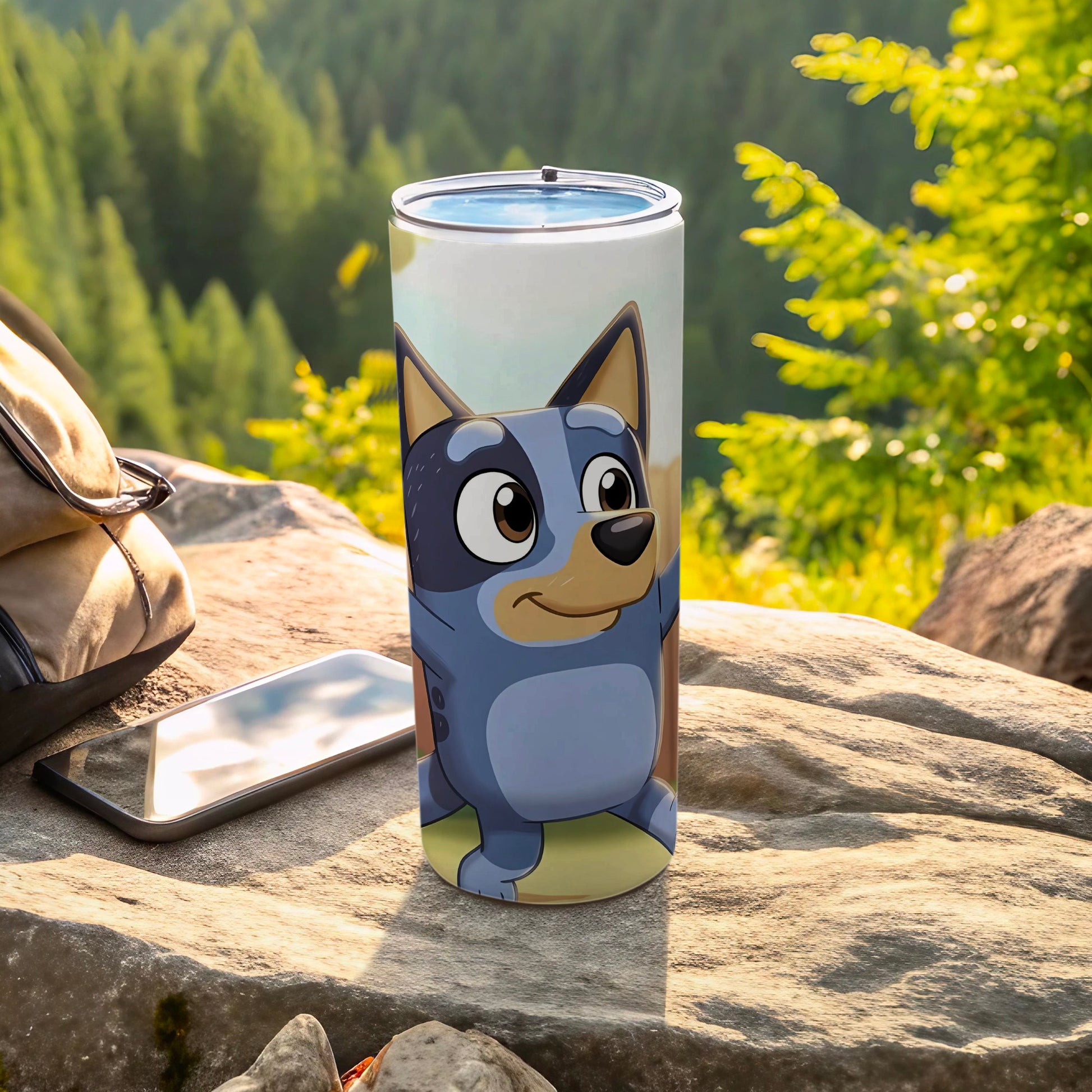 Adorable Blue Cartoon Dog Tumbler for Outdoor Use