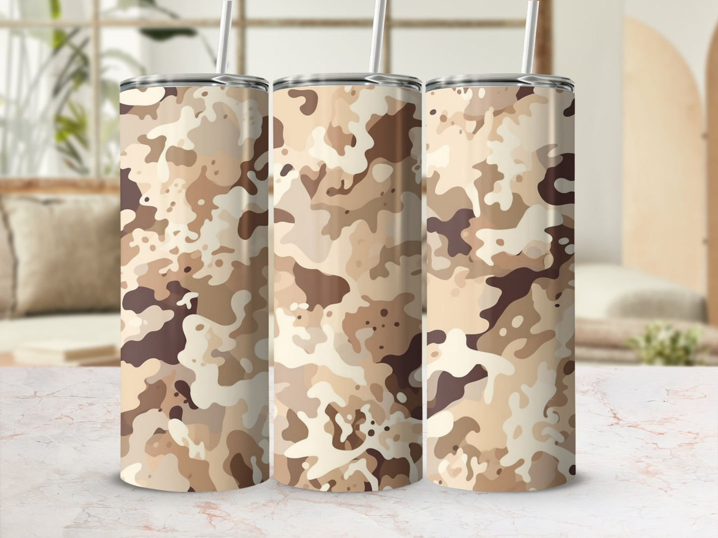 Desert Camouflage Tumbler with Straw Insulated Flask