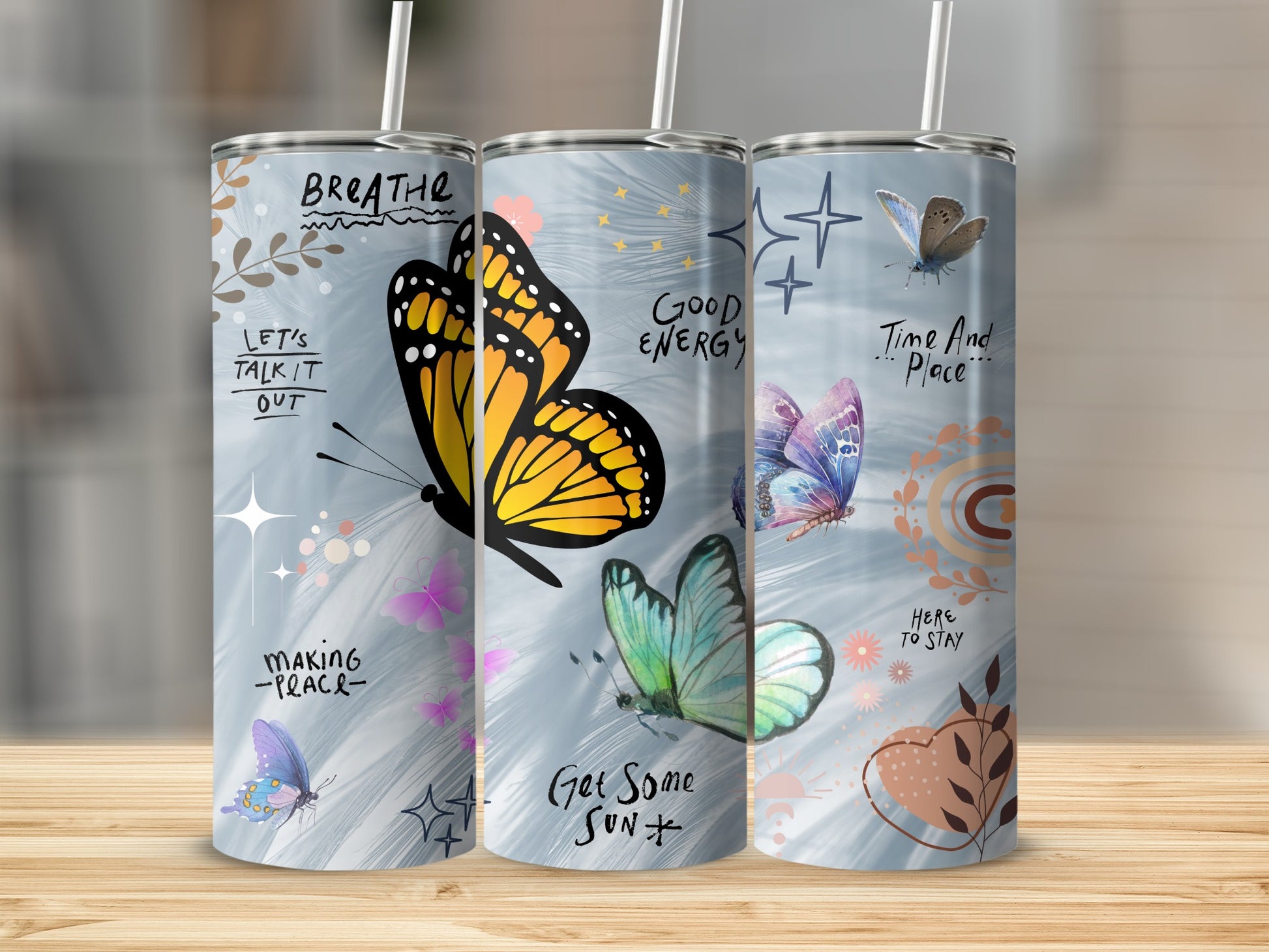 Vibrant Butterflies and Inspiring Quotes Tumbler